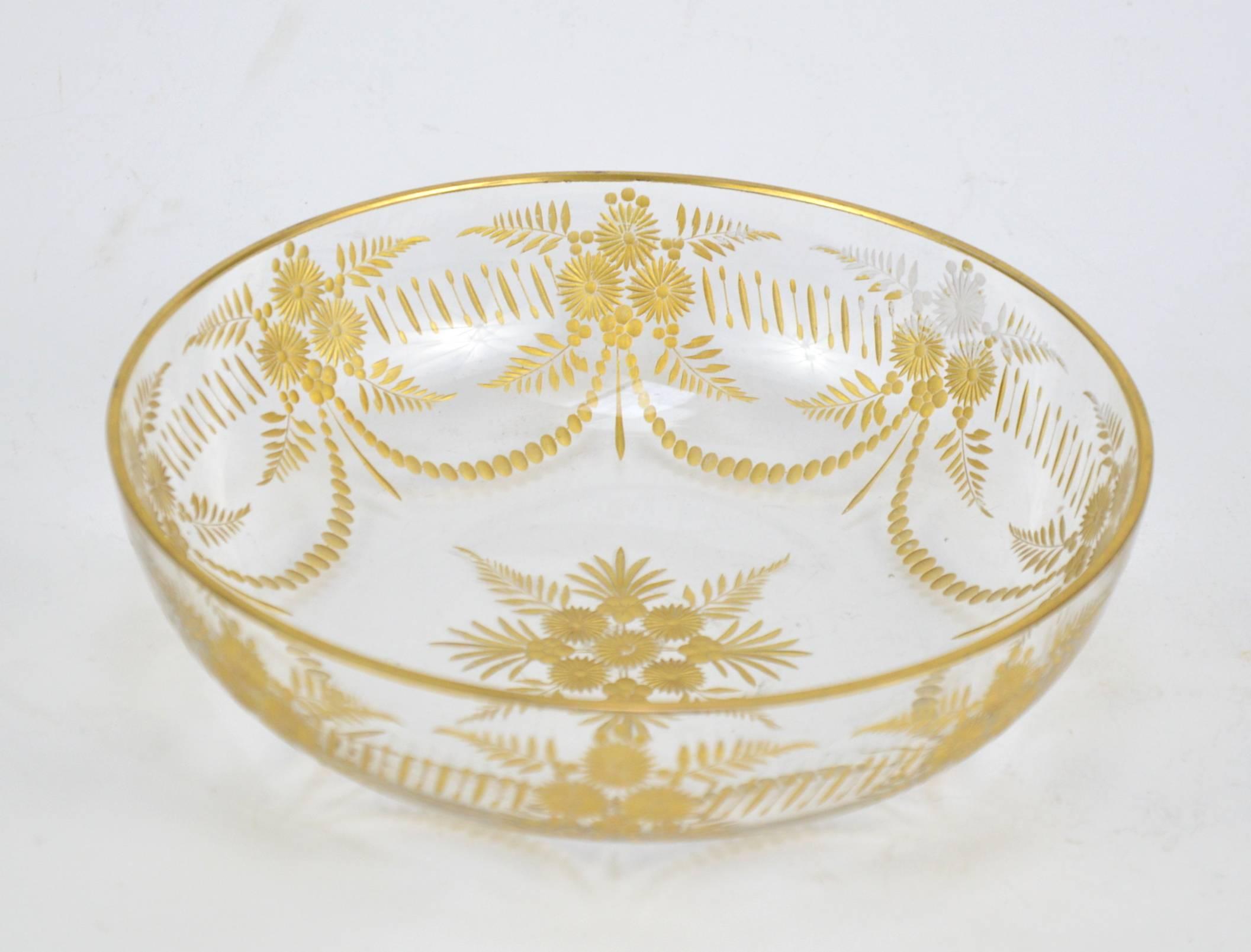 Napoleon III Gilt French Hand-Cut Glass Bowl, 19th Century