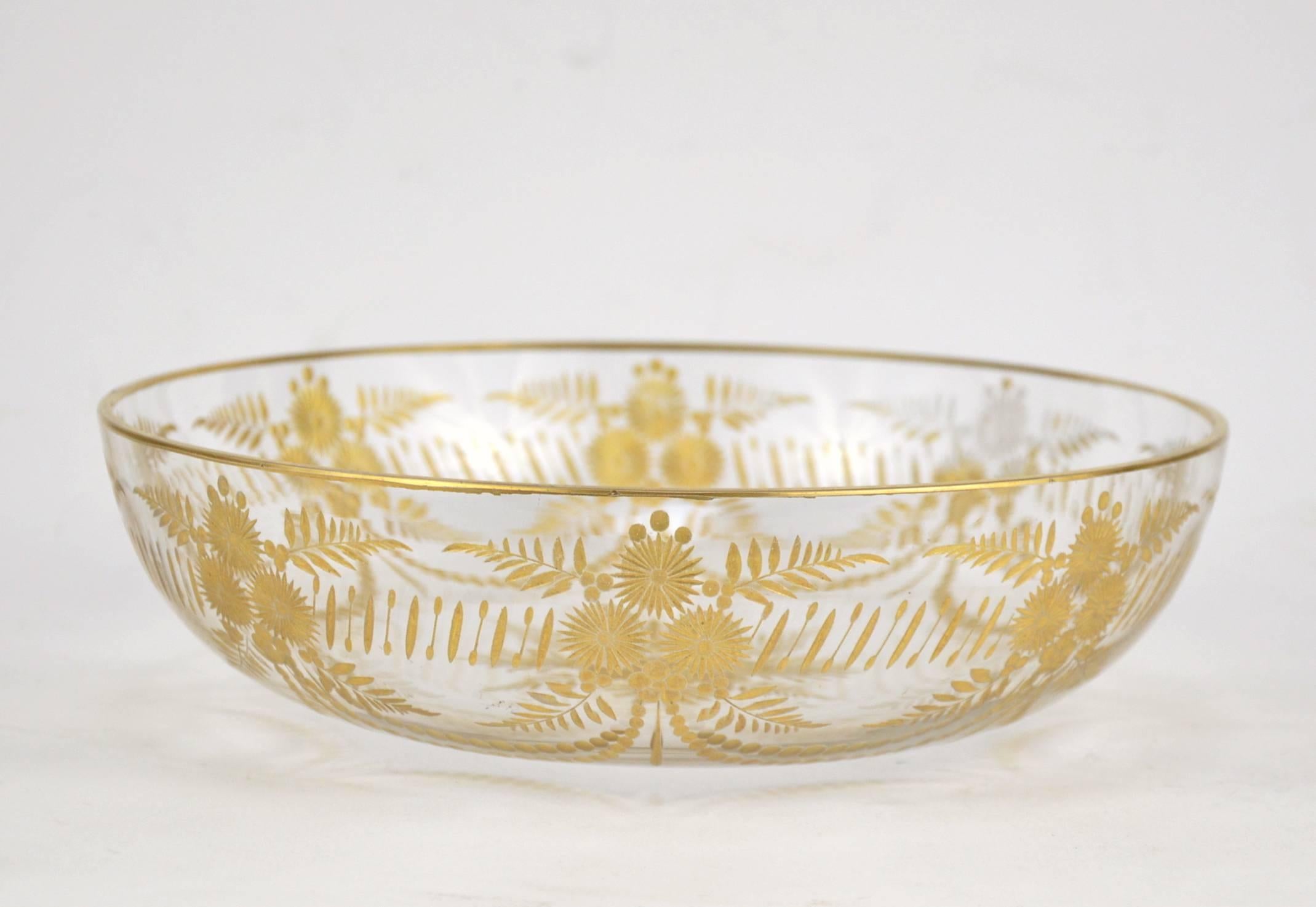 Gilt French Hand-Cut Glass Bowl, 19th Century In Good Condition In Brussels, BE