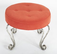 Gilt French Steel Ottomans with Velvet Cushion