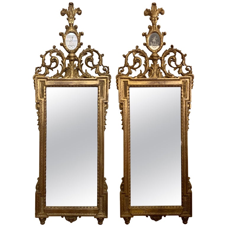 Gilt Gesso And Wood Wall Console Or Pier Mirrors With Etched Gilt Gesso And Wood Wall Console Or