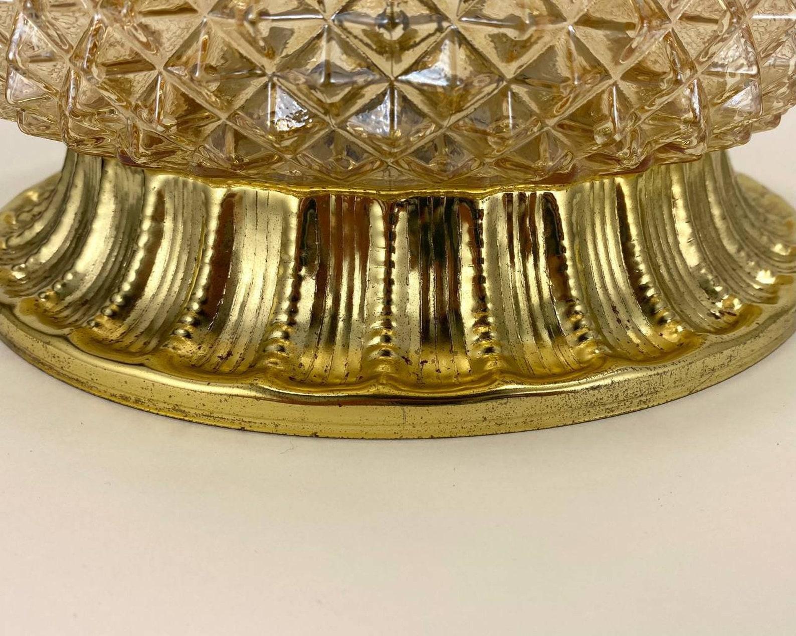 20th Century Gilt Glass Plafond and Brass Flush Mount Lamp For Sale