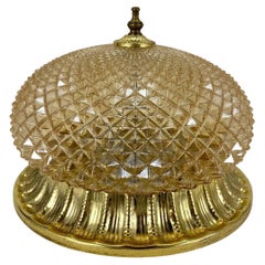 Vintage Gilt Glass Plafond and Brass Flush Mount Lamp