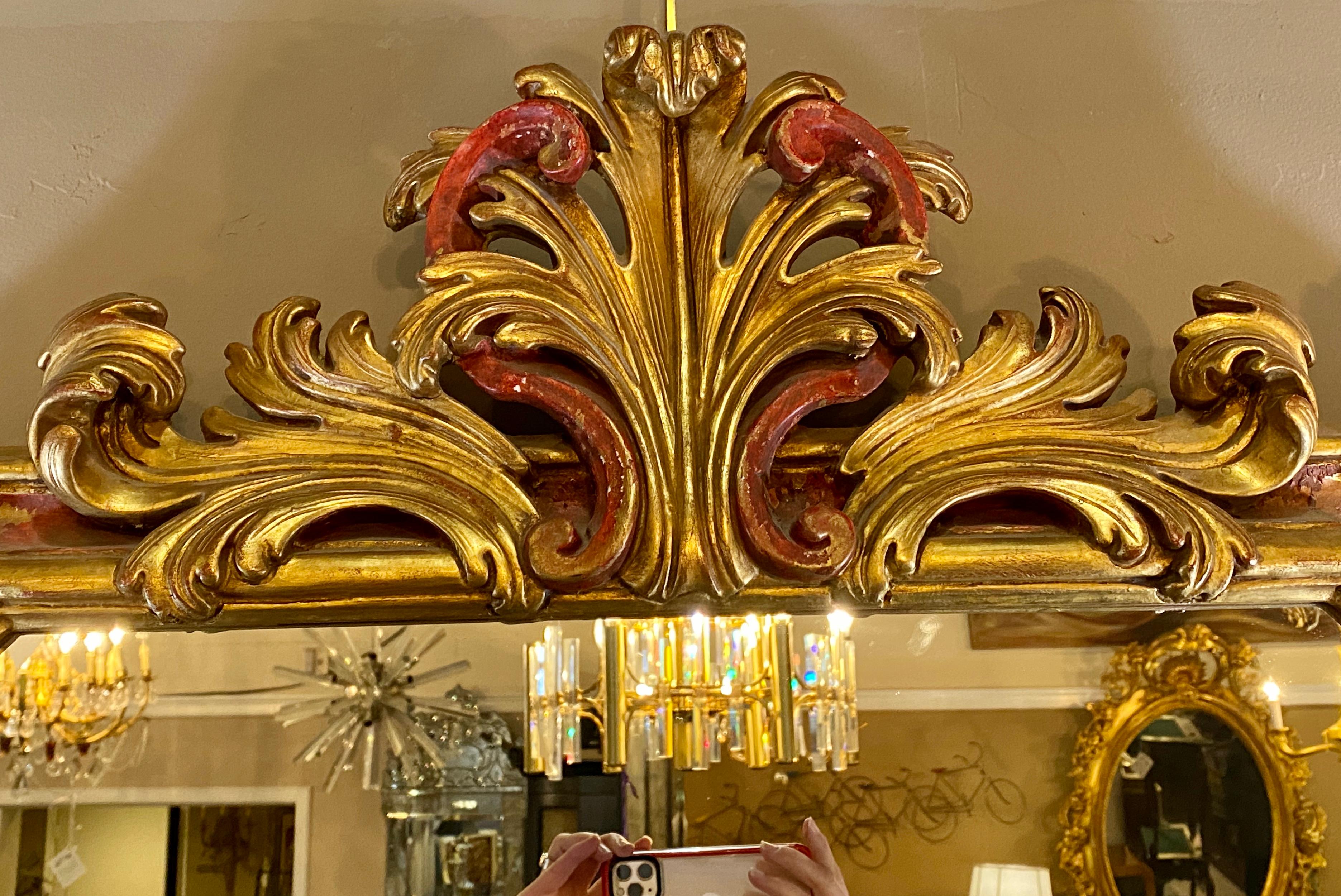 Gilt Gold and Paint Decorated Hollywood Regency Style Mirror Floral Leaf border 4