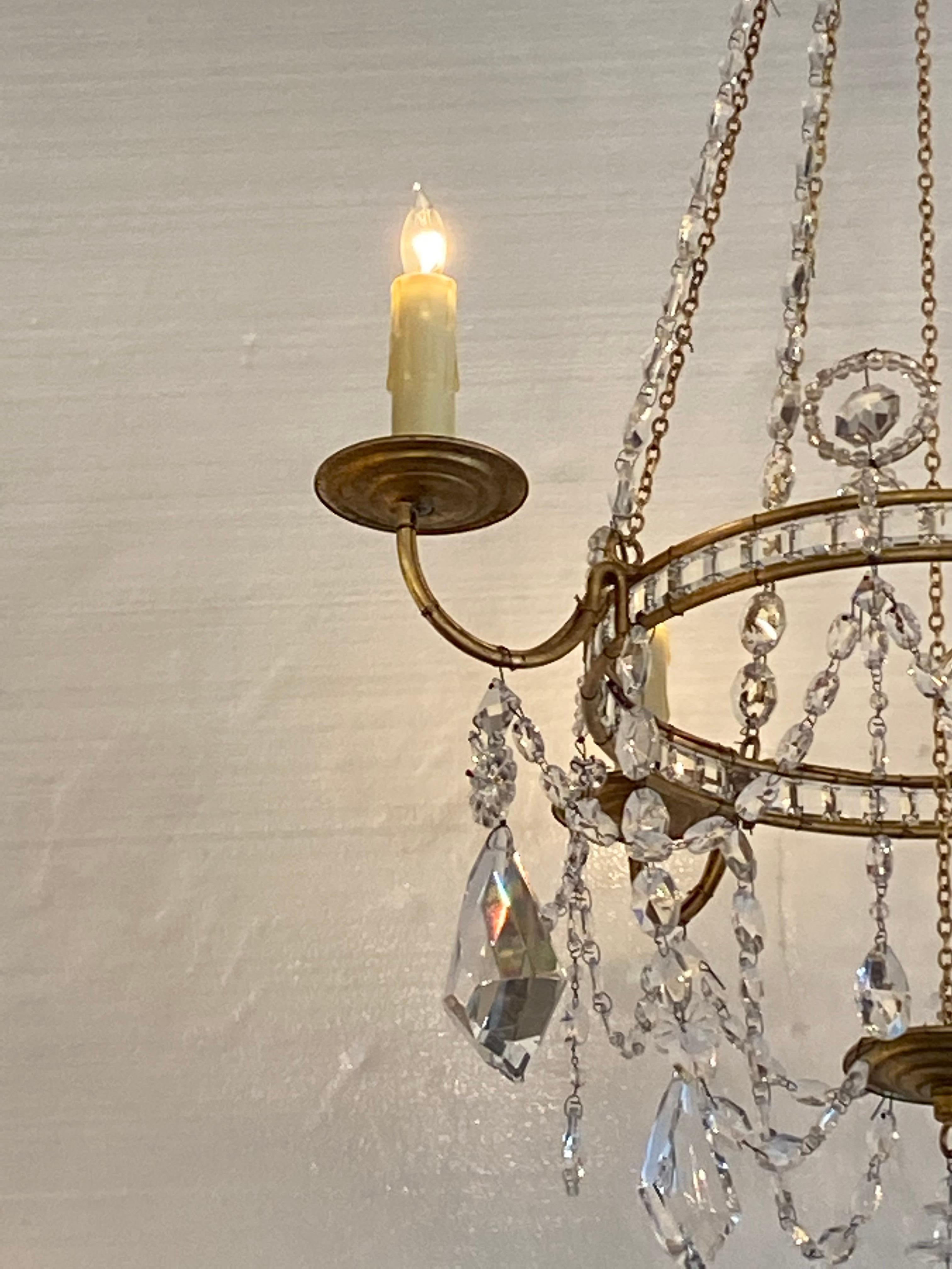 Gilt Gold Crystal Chandelier In Excellent Condition In Dallas, TX