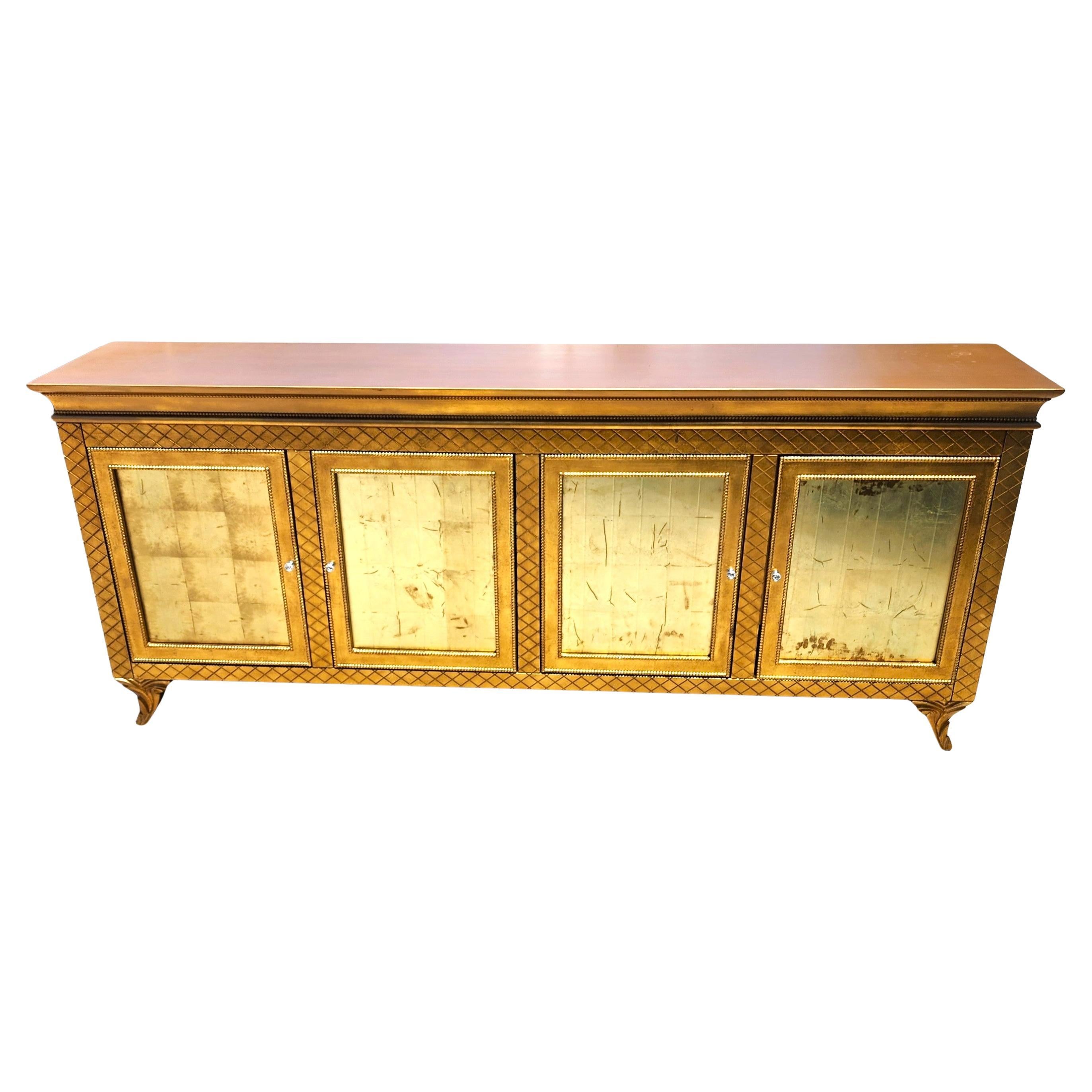 Buffet Foglia d'oro dorato Credenza Bar Cabinet Custom MADE 95 in vendita