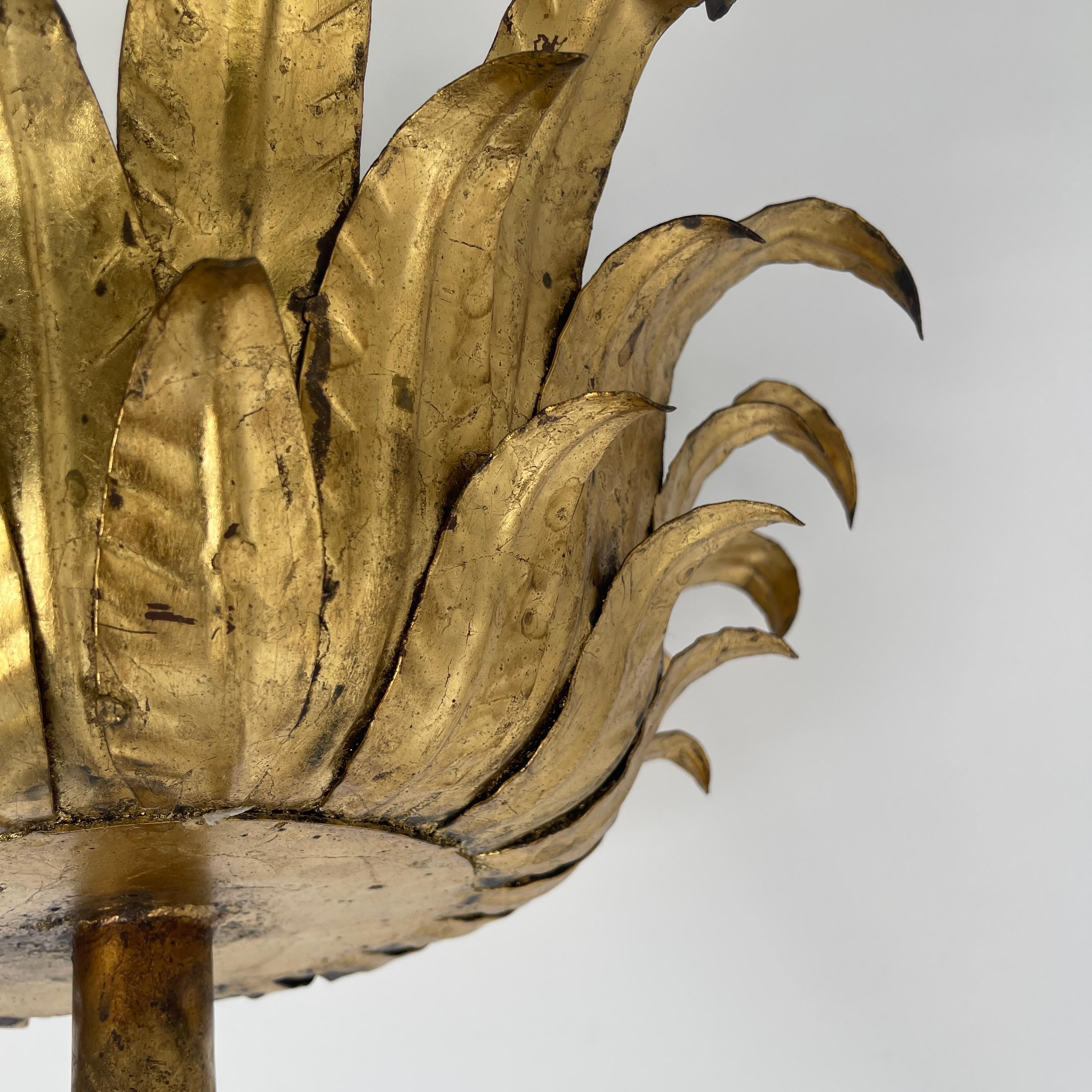 Gilt Gold Tole Leaf Torchiere Floor Planter Plant Stand, Spain Mid-Century 7