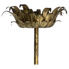 Gilt Gold Tole Leaf Torchiere Floor Planter Plant Stand, Spain Mid-Century