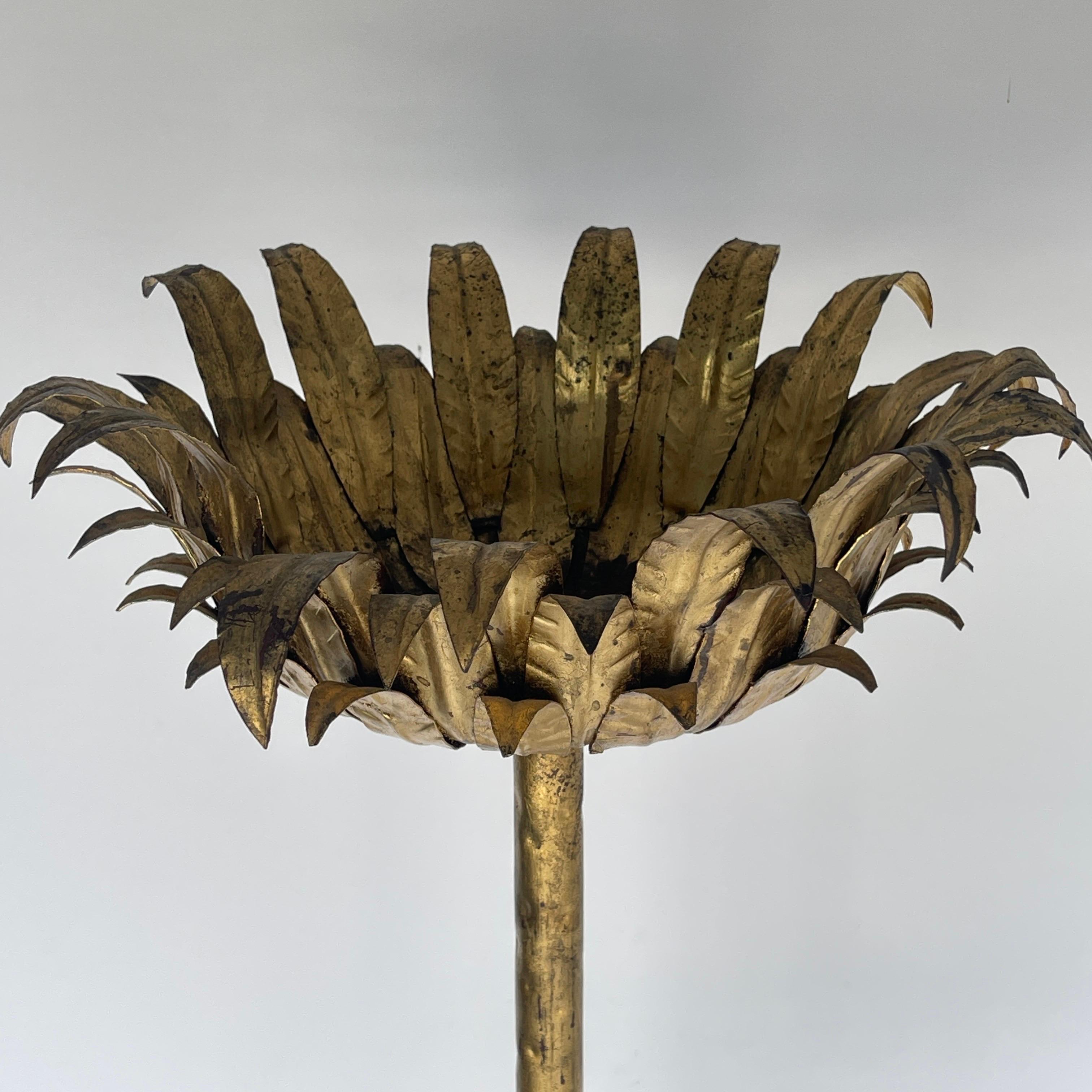 Regency Gilt Gold Tole Leaf Torchiere Floor Planter Plant Stand, Spain Mid-Century