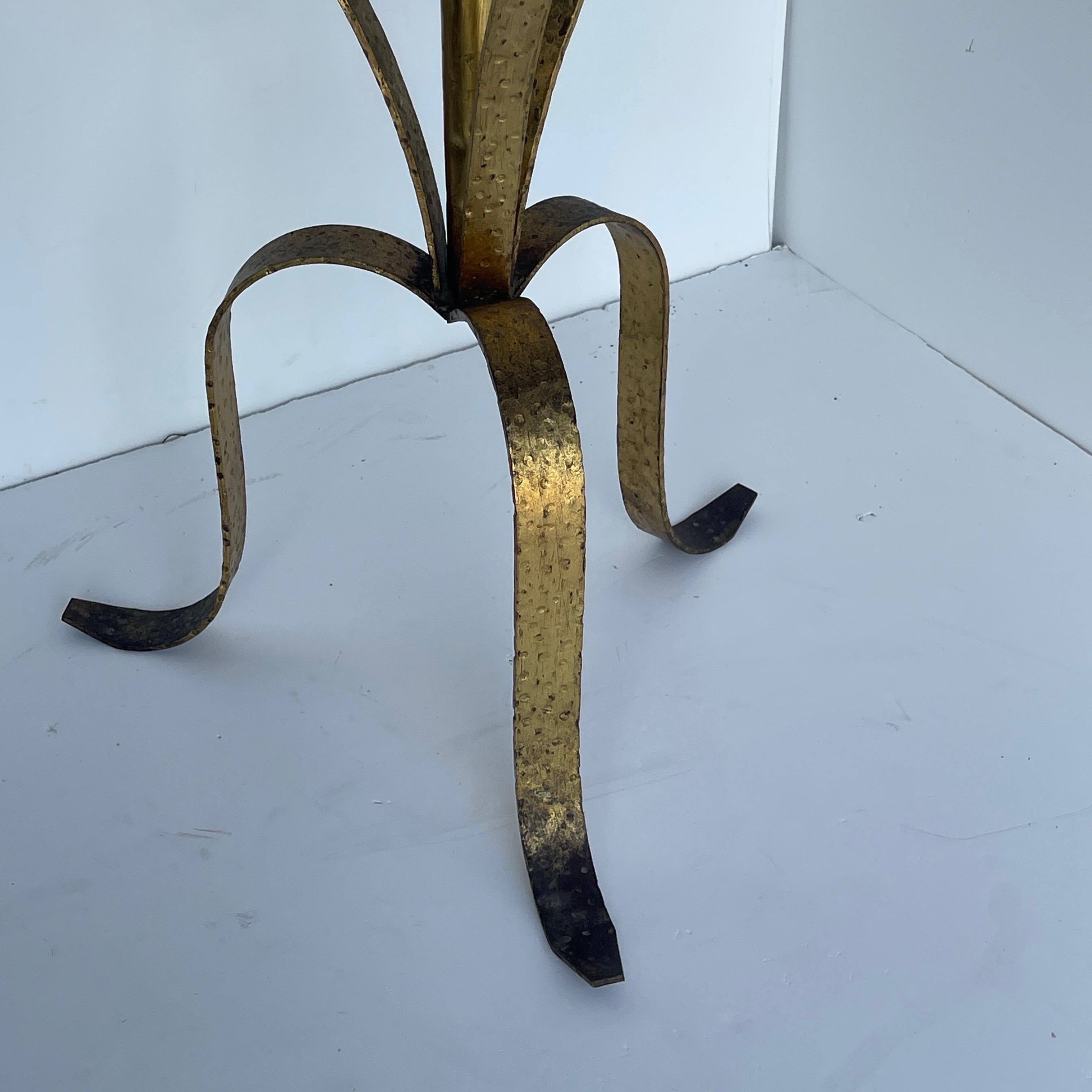 Gilt Gold Tole Leaf Torchiere Floor Planter Plant Stand, Spain Mid-Century 1