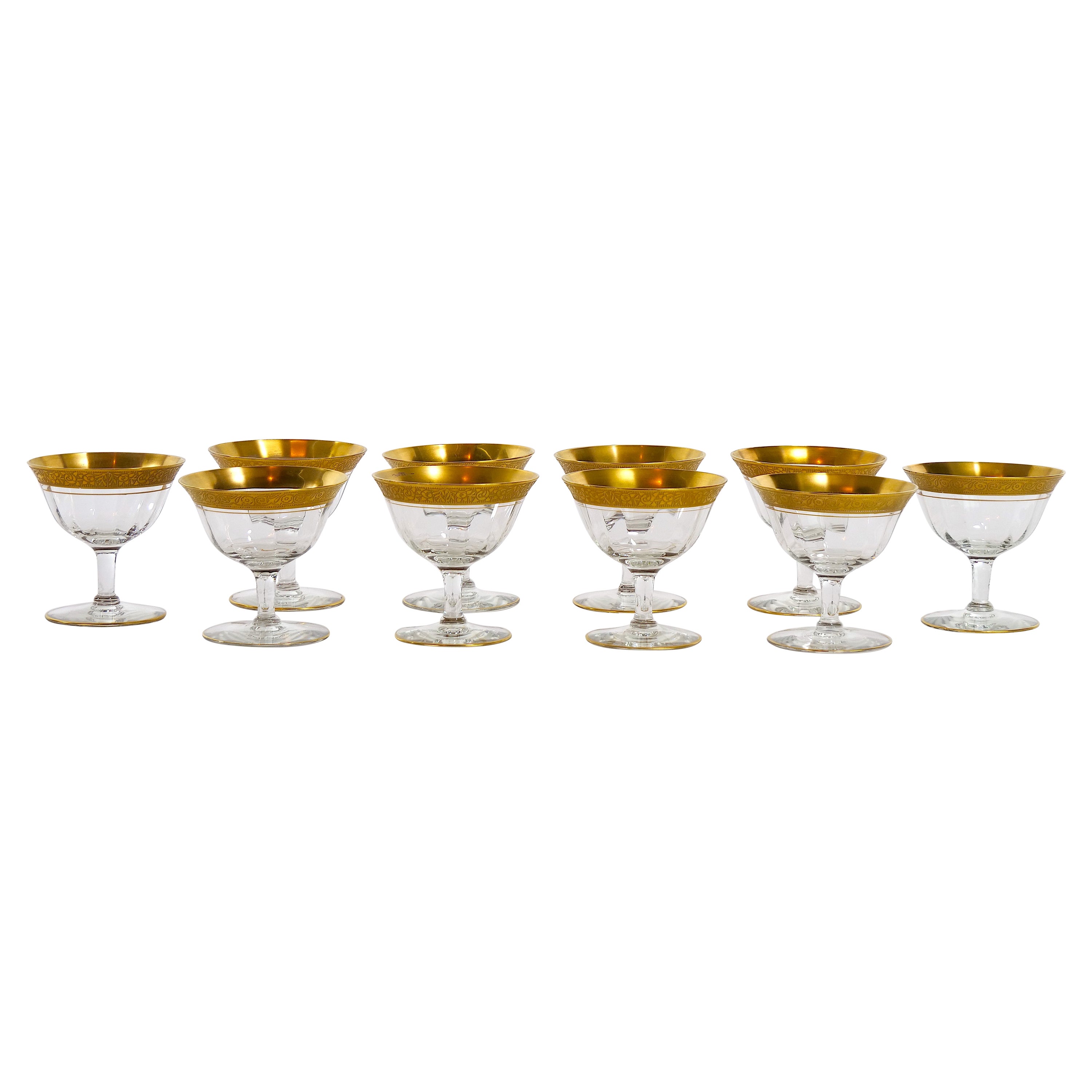 Gilt Gold Trim Dessert Coupe Service / Ten People