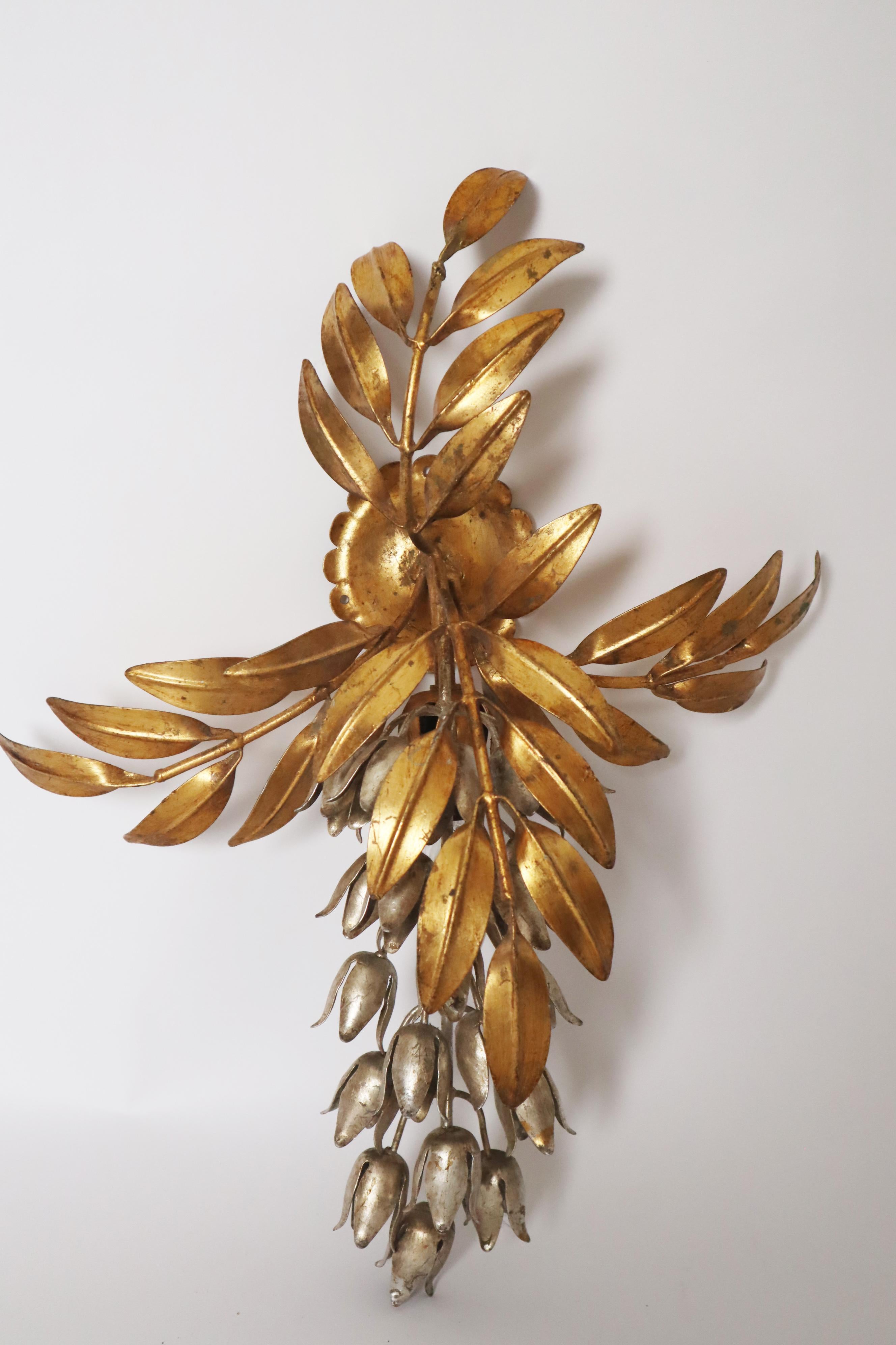 Gilt Golden Metal Flower Wall Lamp By Hans Kögl, Germany, 1970s For Sale 4