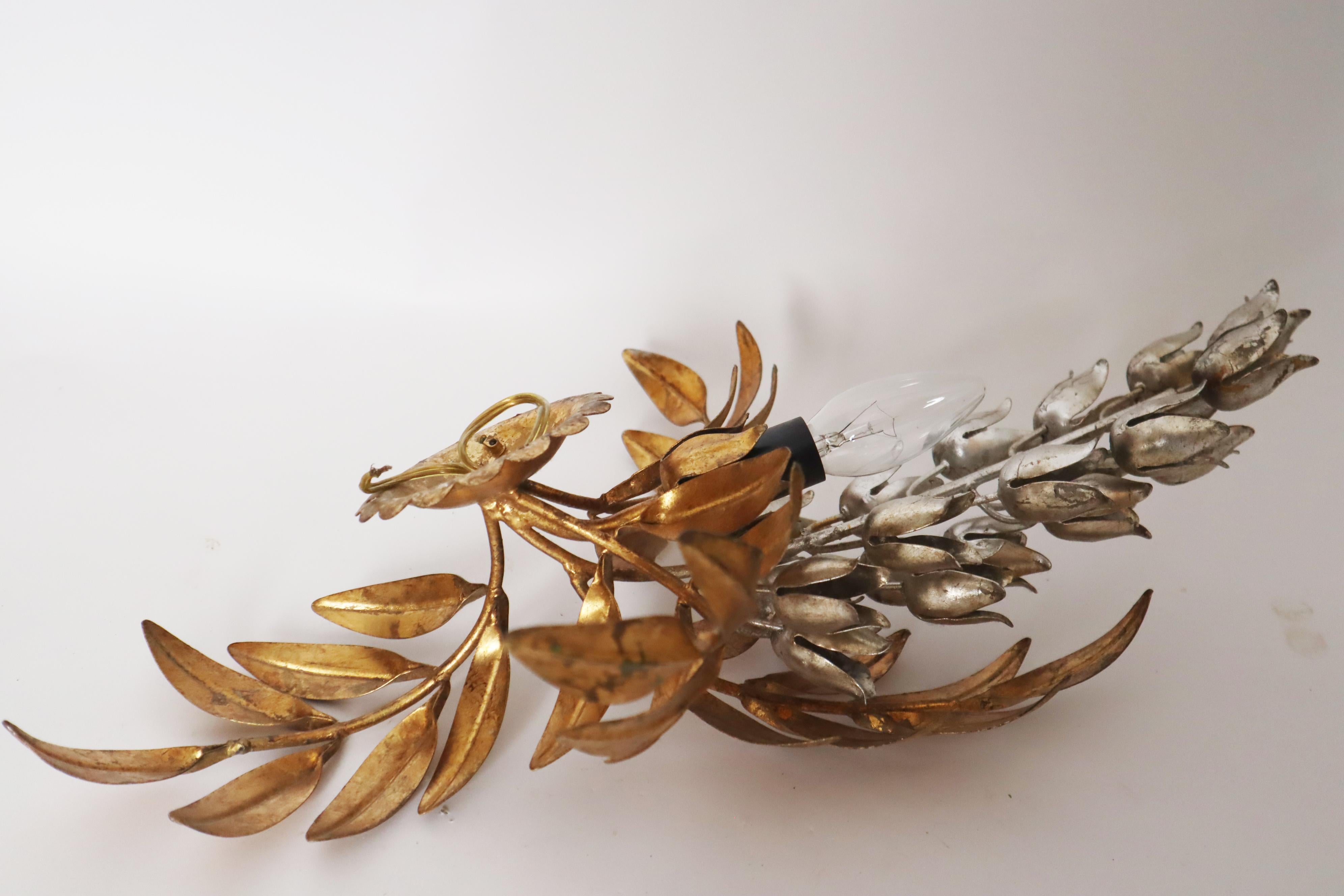 Gilt Golden Metal Flower Wall Lamp By Hans Kögl, Germany, 1970s For Sale 8