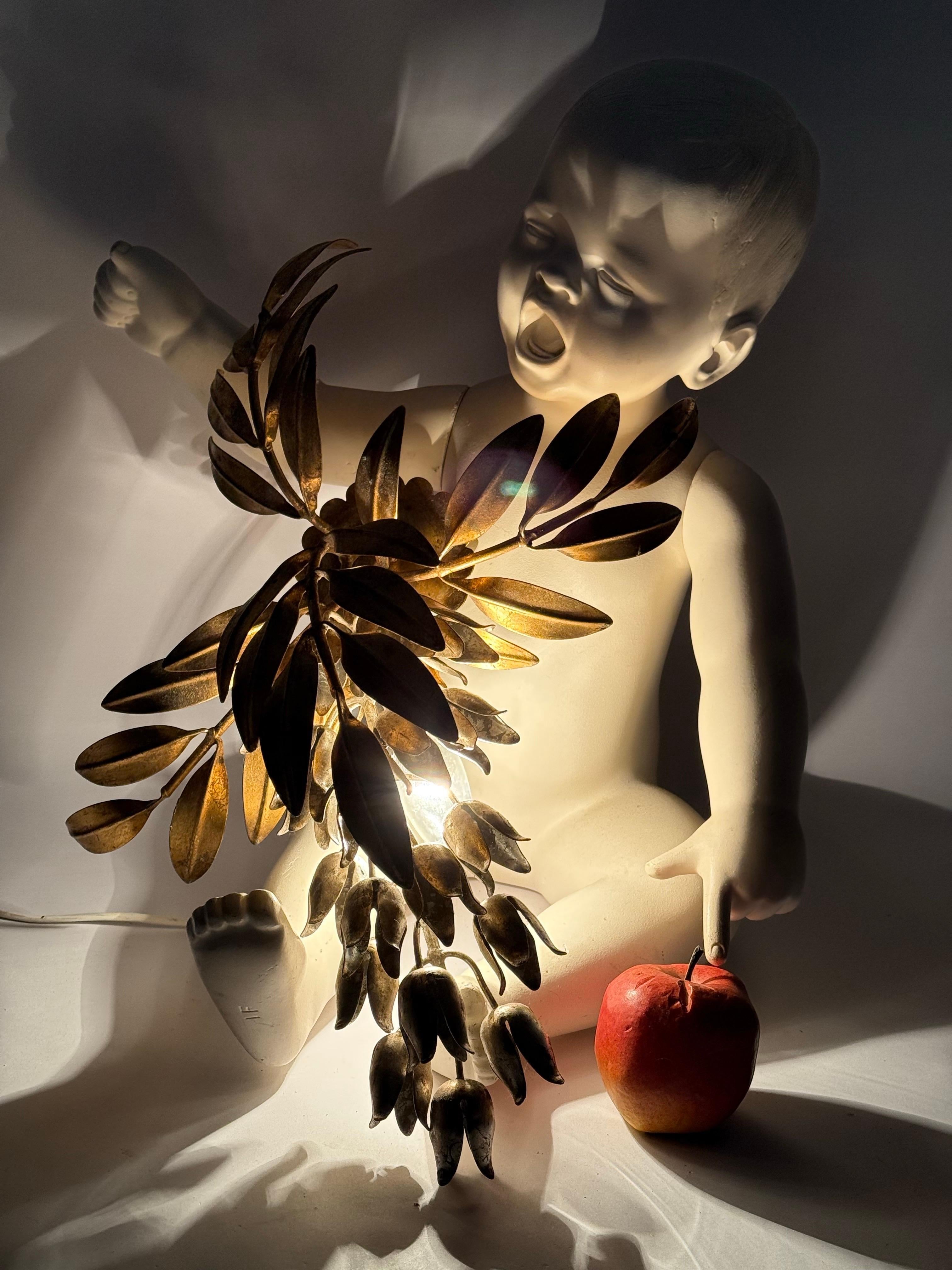 Hollywood Regency Gilt Golden Metal Flower Wall Lamp By Hans Kögl, Germany, 1970s For Sale