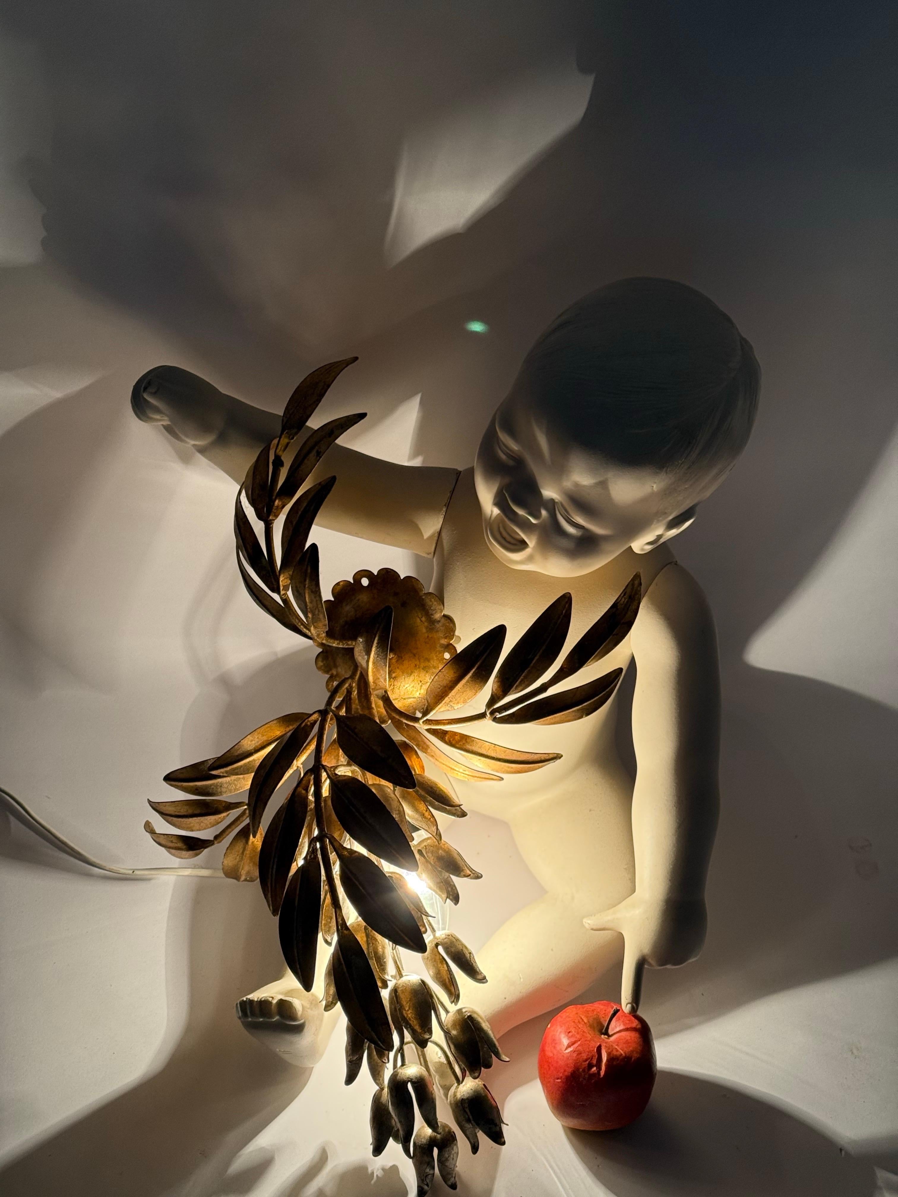 Hand-Crafted Gilt Golden Metal Flower Wall Lamp By Hans Kögl, Germany, 1970s For Sale