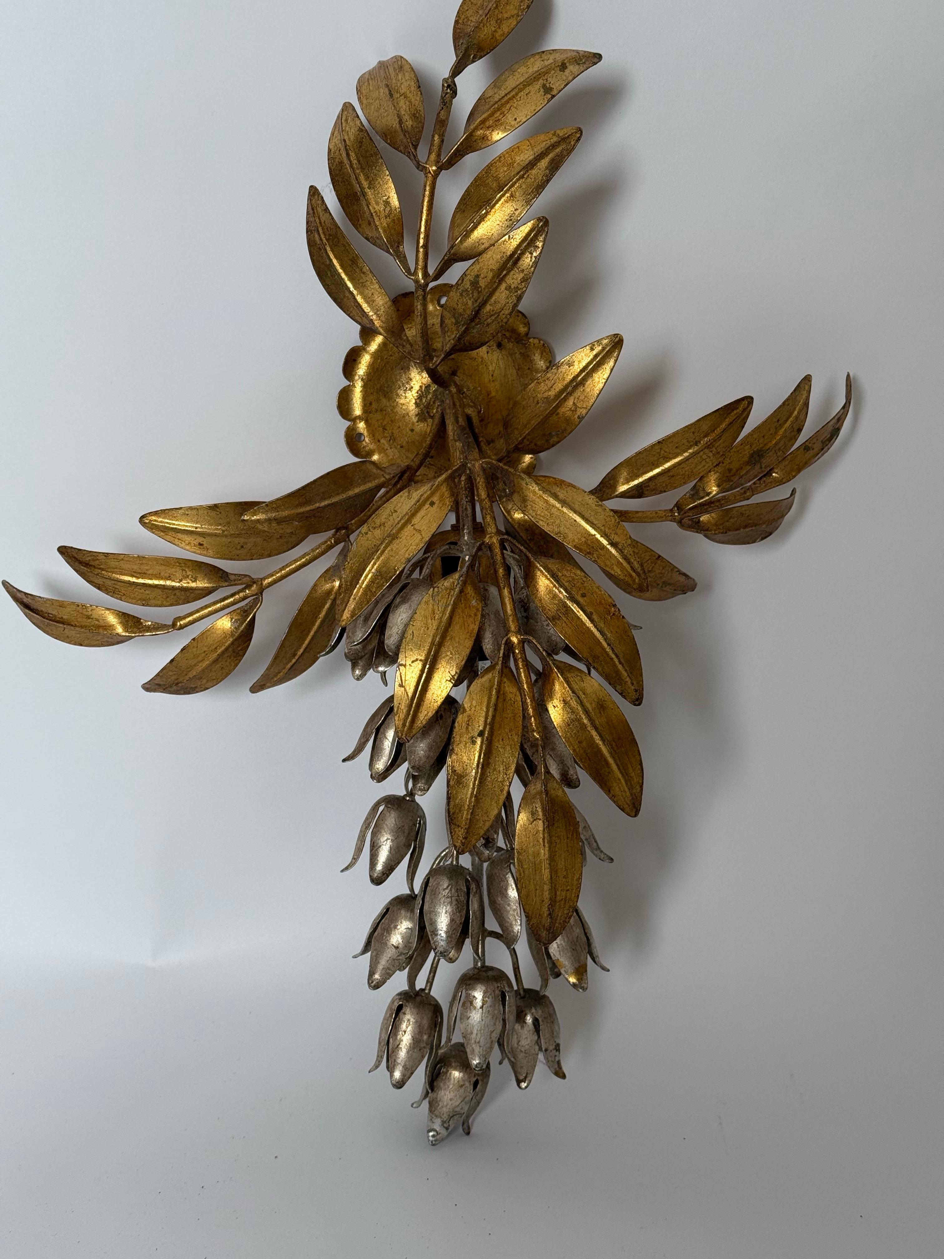 Late 20th Century Gilt Golden Metal Flower Wall Lamp By Hans Kögl, Germany, 1970s For Sale