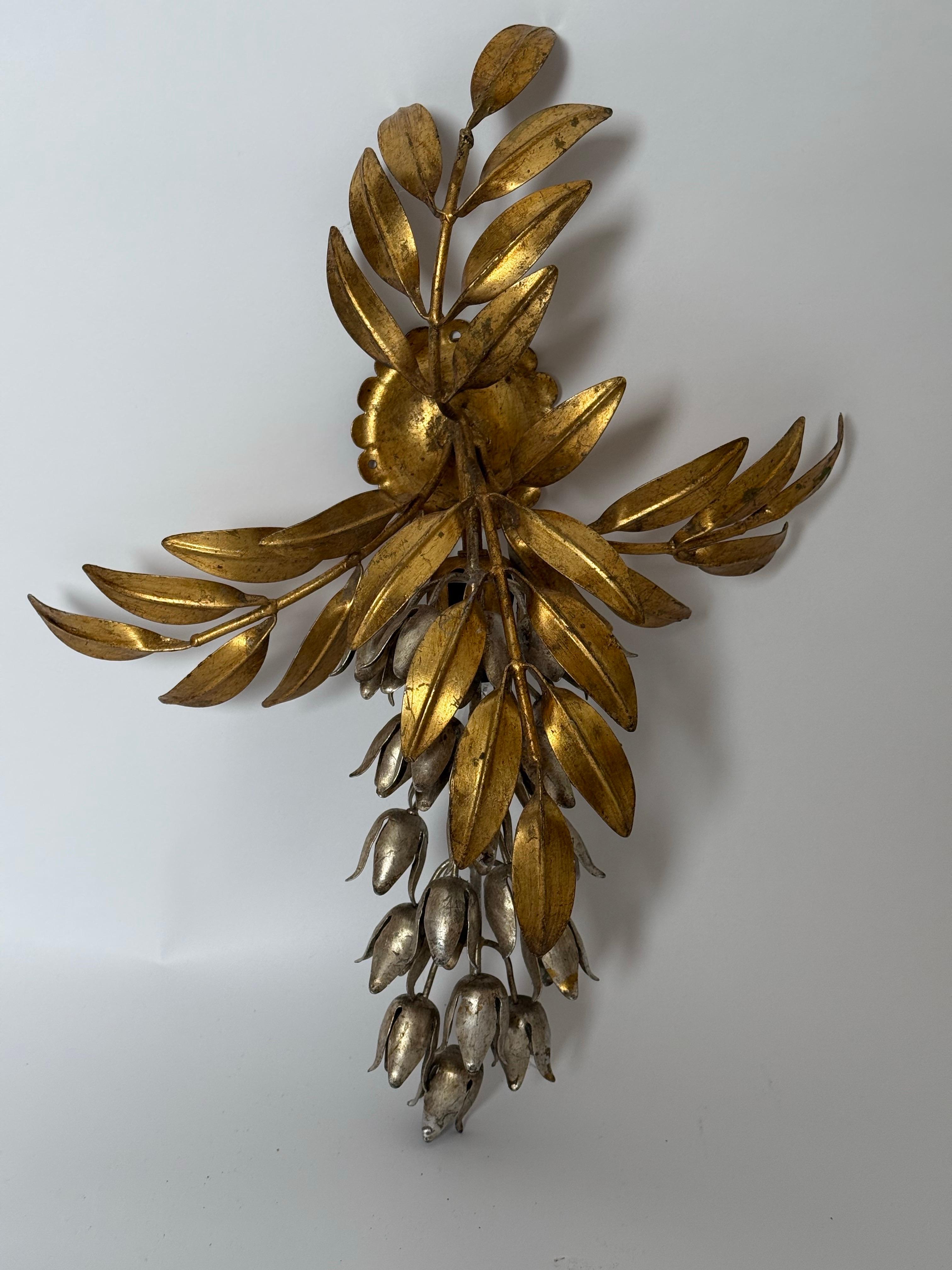 Gilt Golden Metal Flower Wall Lamp By Hans Kögl, Germany, 1970s For Sale 1