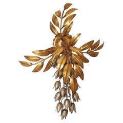 Gilt Golden Metal Flower Wall Lamp By Hans Kögl, Germany, 1970s