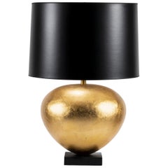 Gilt Gourd Lamp with Black Paper Shade
