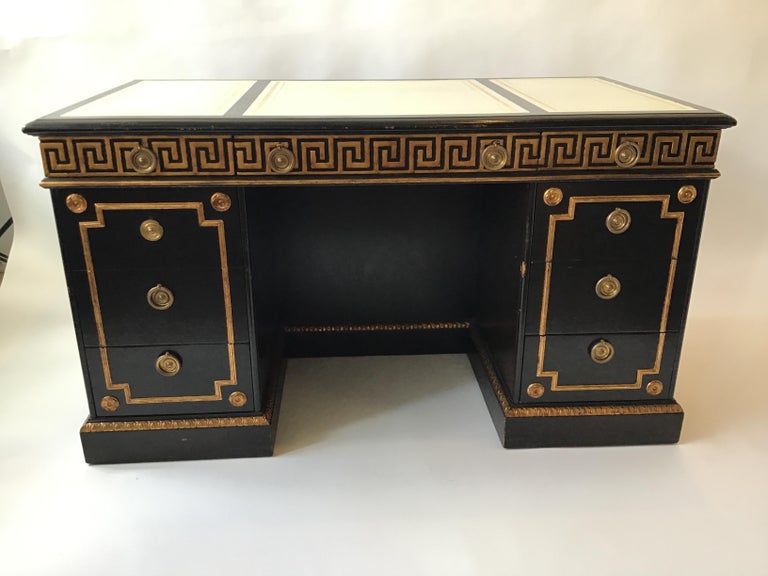 Gilt Greek Key Desk with Leather Top For Sale at 1stDibs