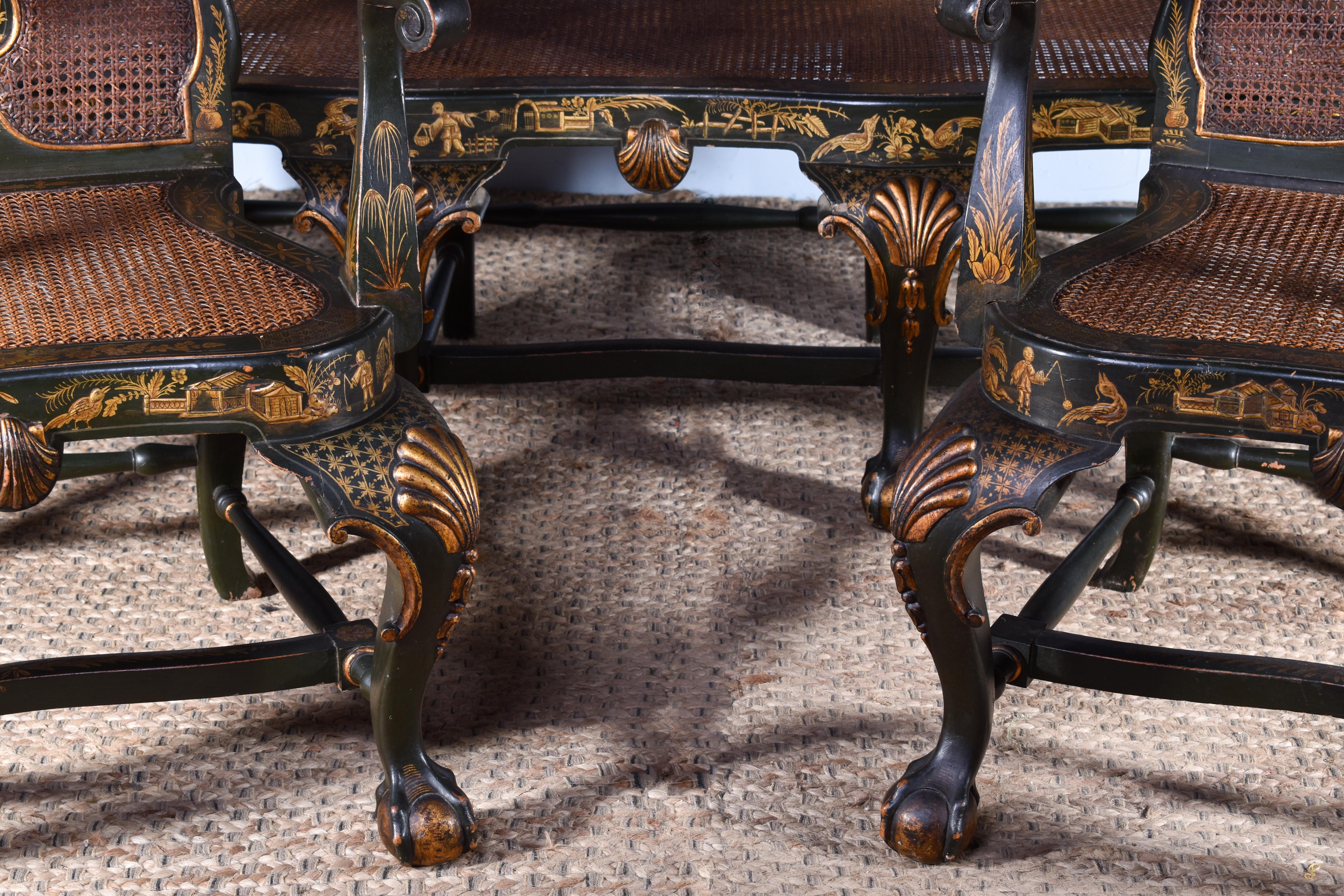 George II Gilt & Green Japanned Suite For Sale