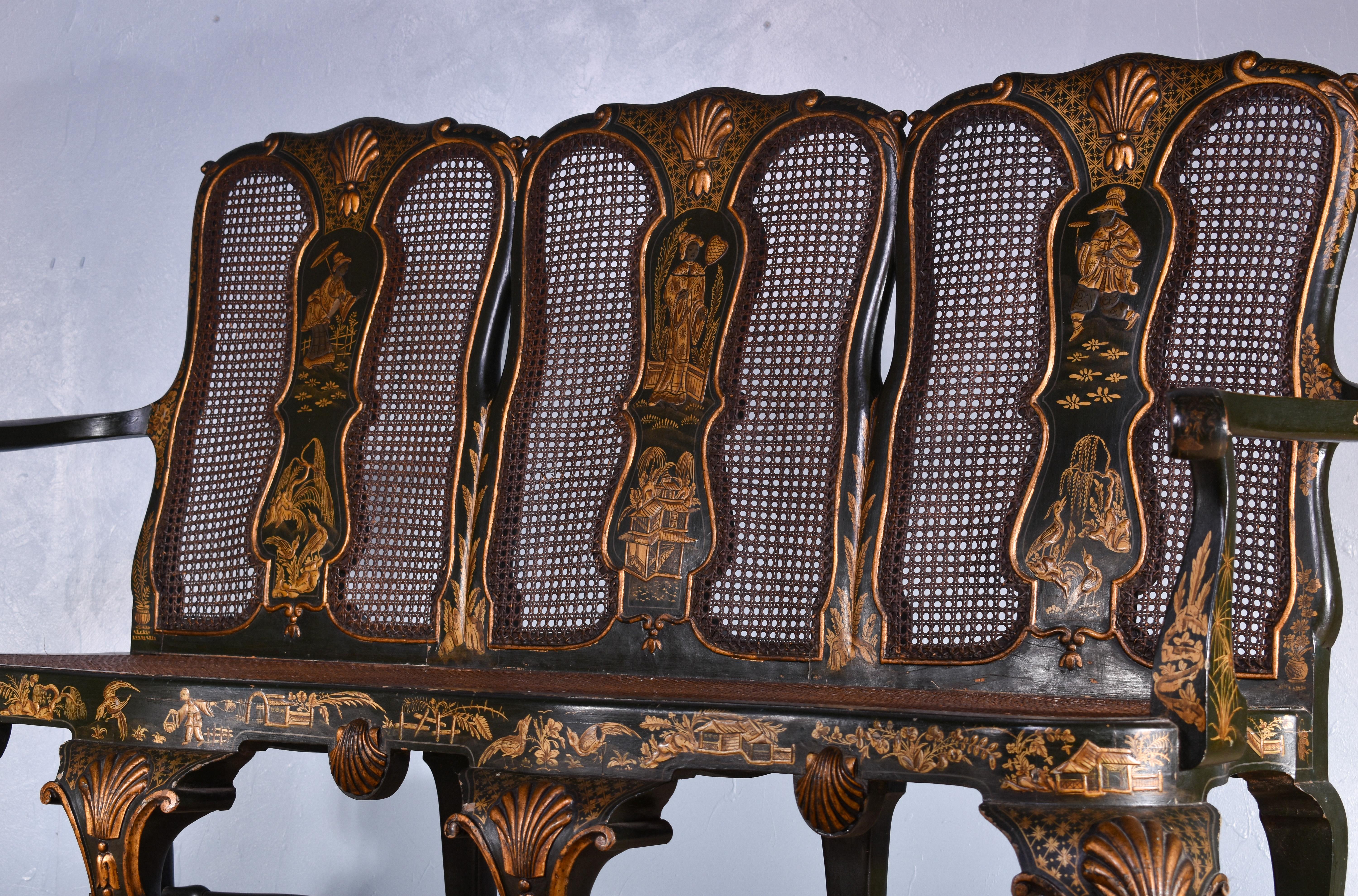European Gilt & Green Japanned Suite For Sale