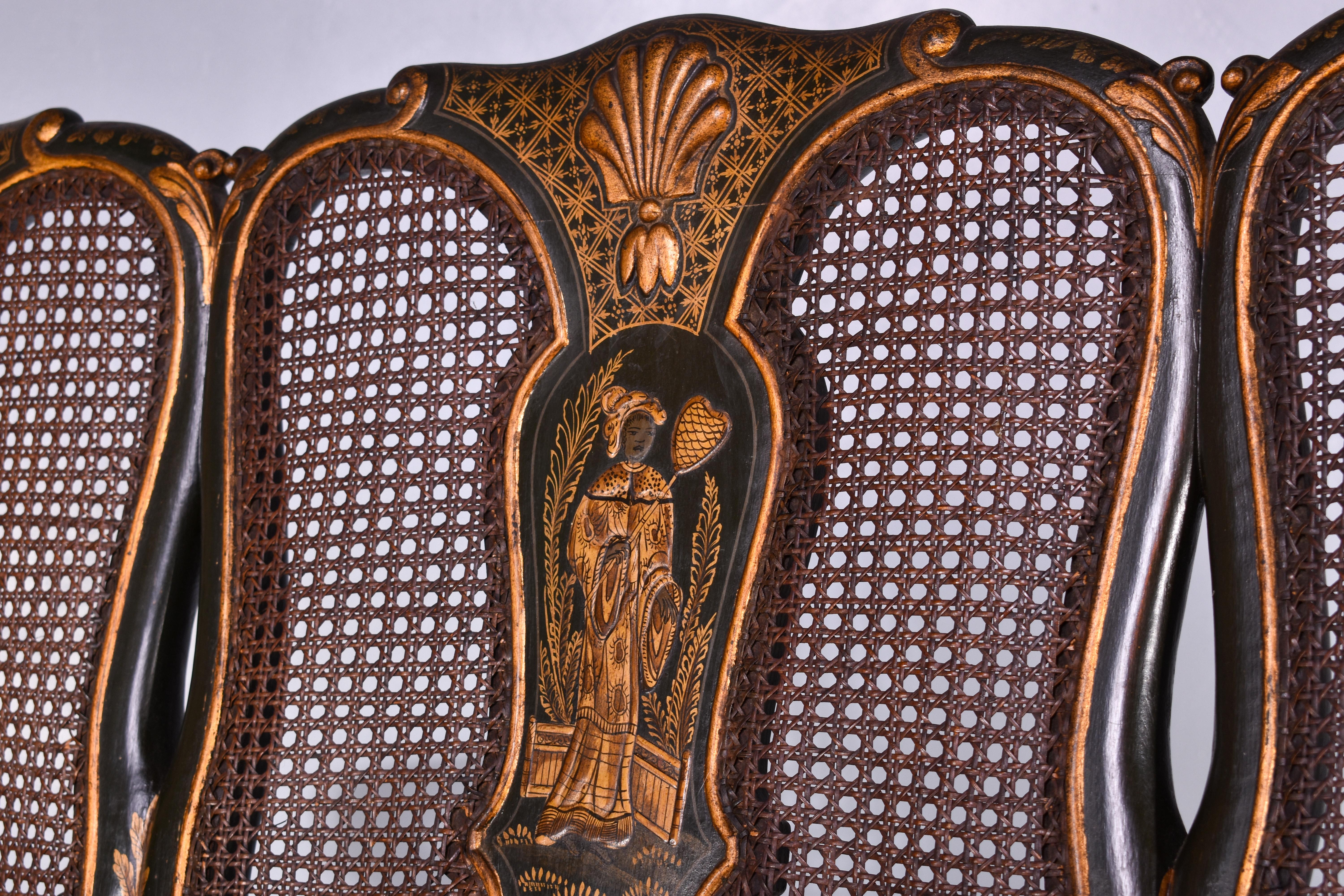 Caning Gilt & Green Japanned Suite For Sale