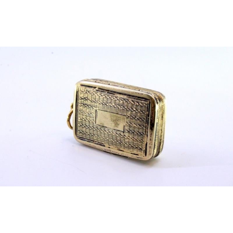 19th Century Gilt guilloche vinaigrette box with monogram and ring, George III period For Sale