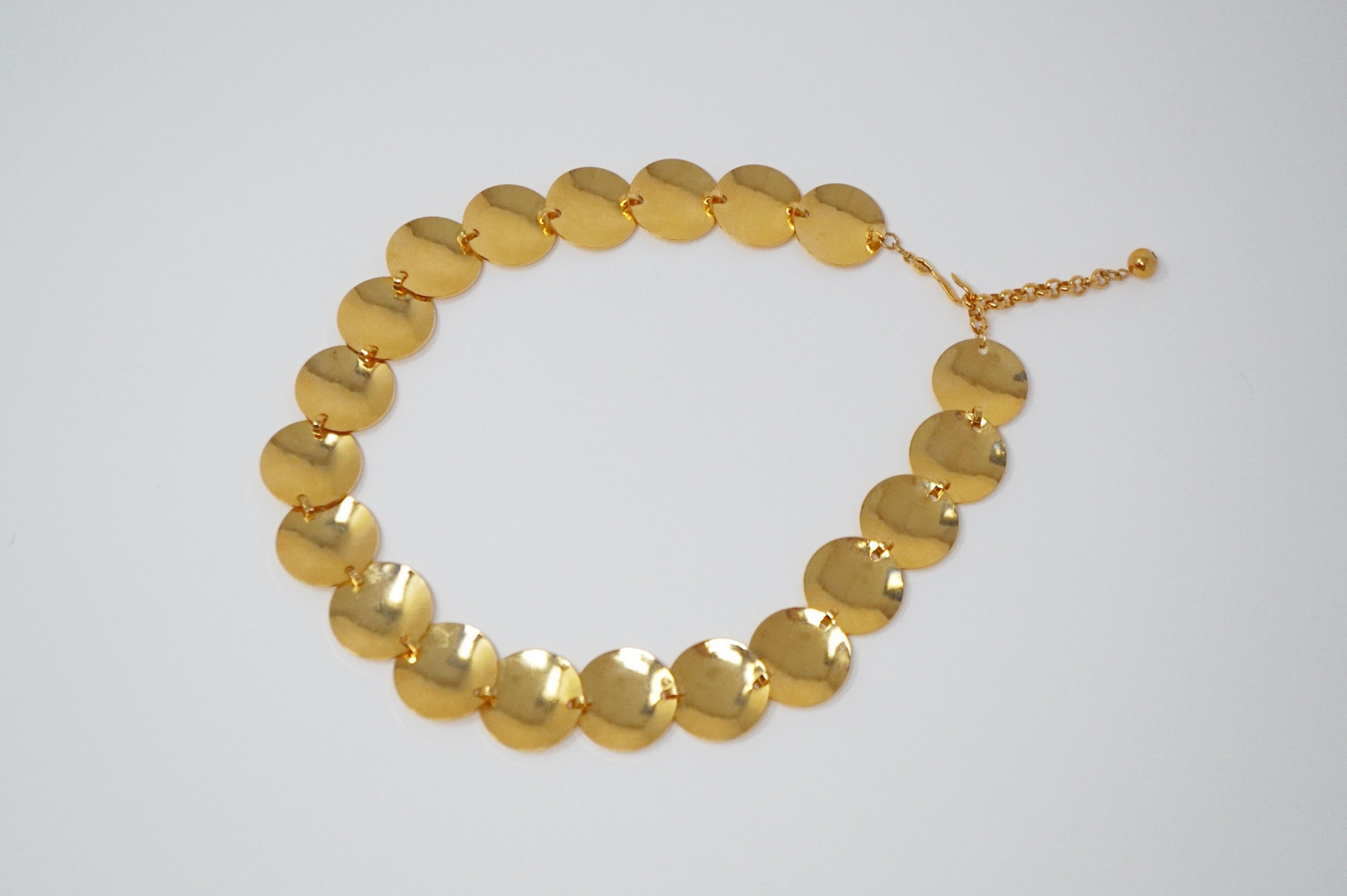 Women's Gilt Hammered Disc Statement Necklace by Napier, Signed, circa 1980