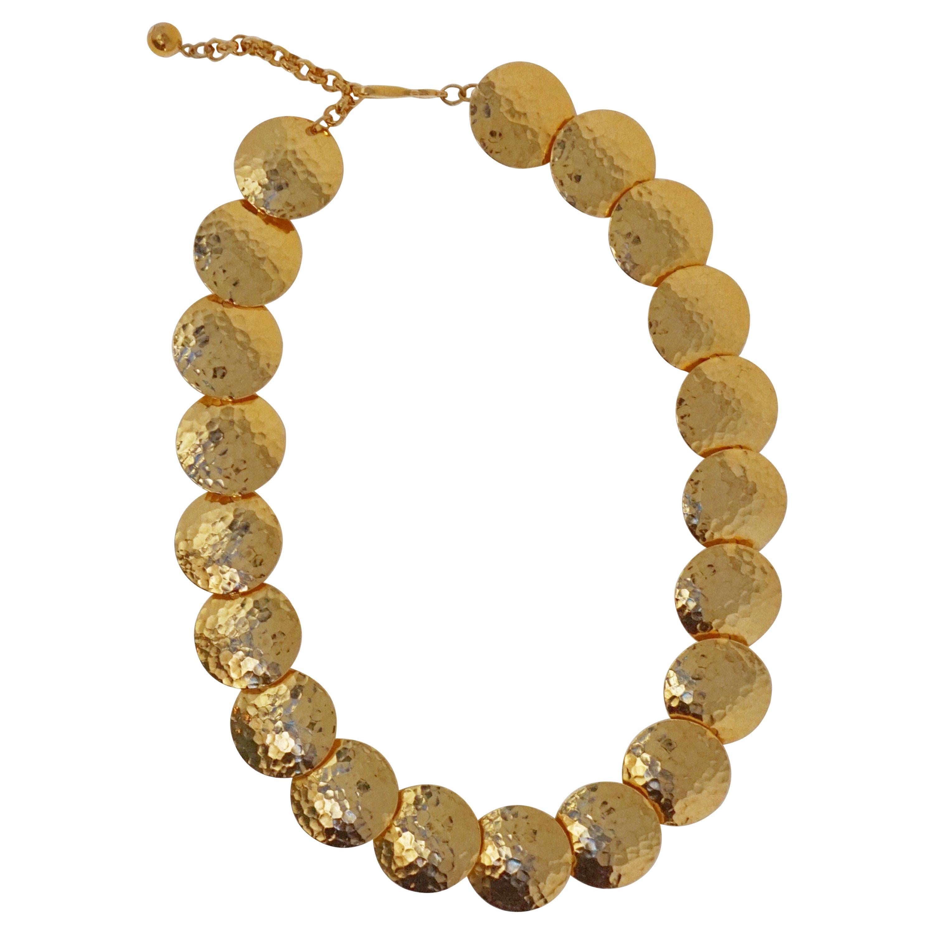 Gilt Hammered Disc Statement Necklace by Napier, Signed, circa 1980