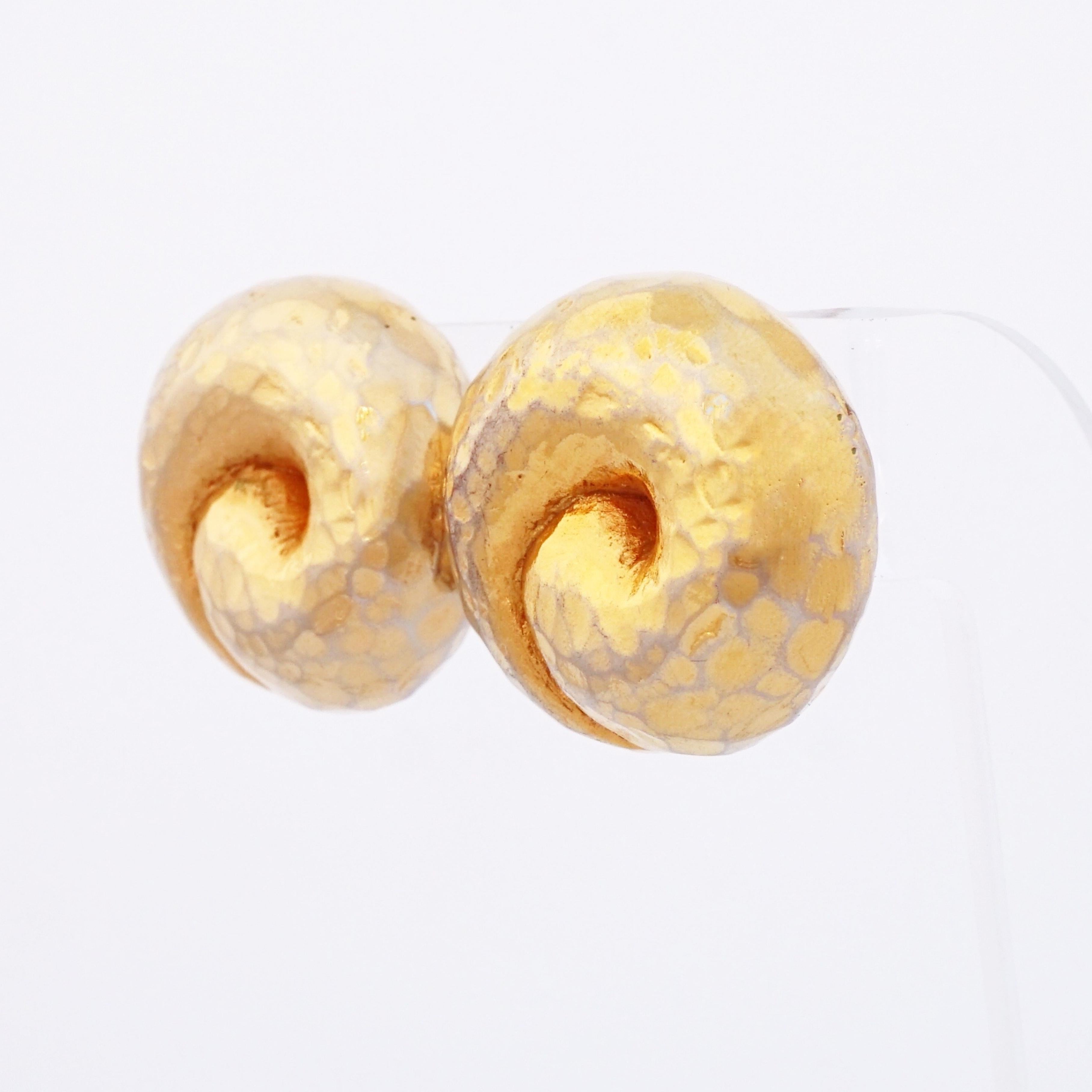 Women's Gilt Hammered Puffy Swirl Earrings By Alexis Lahellec, 1980s For Sale