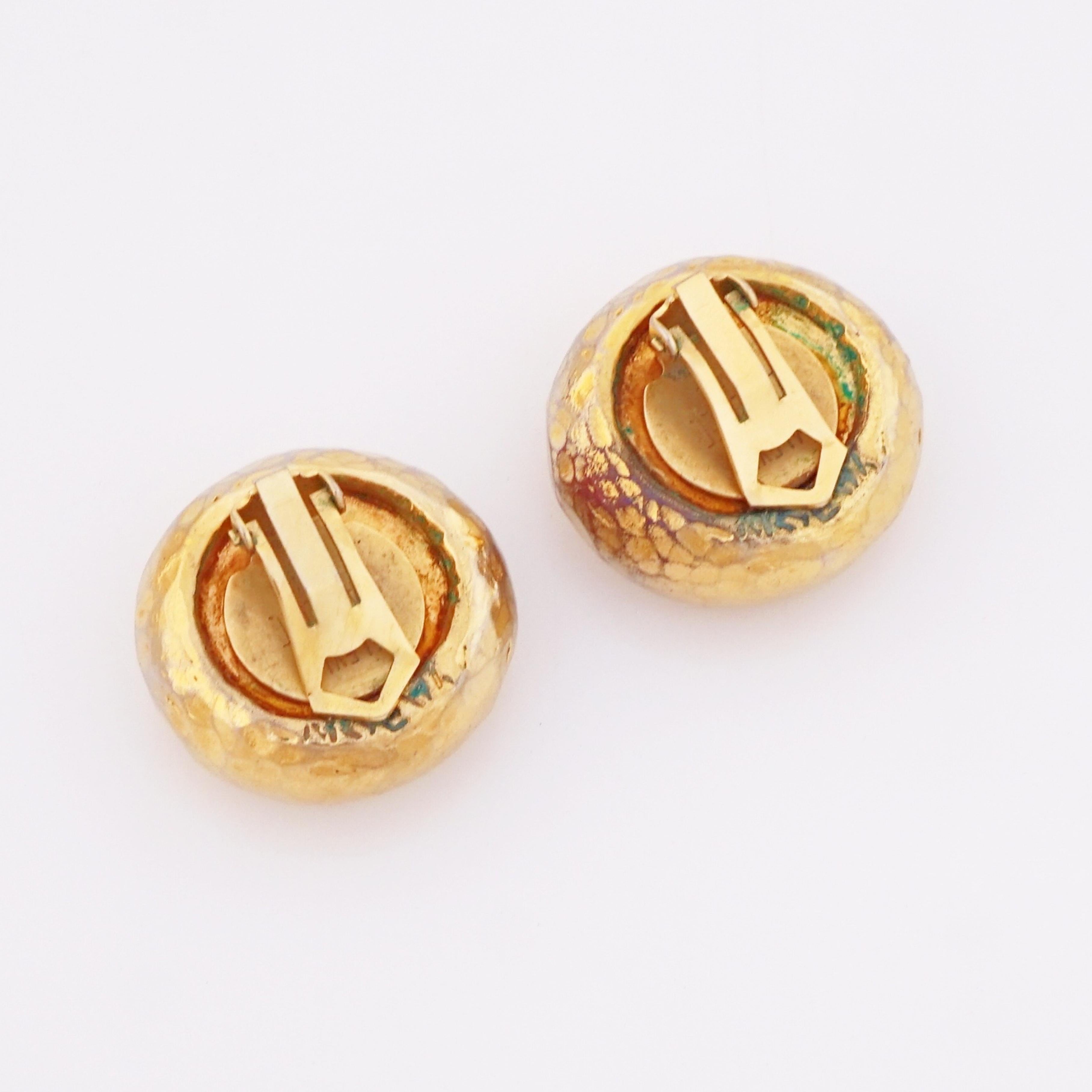 Gilt Hammered Puffy Swirl Earrings By Alexis Lahellec, 1980s For Sale 1