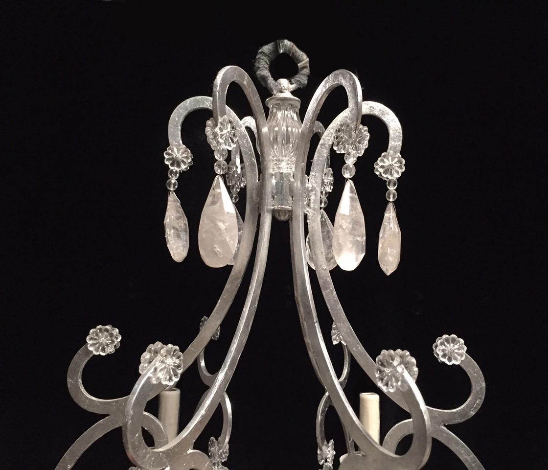 American Gilt hand forged iron Rock Crystal 6 Light Chandelier  For Sale