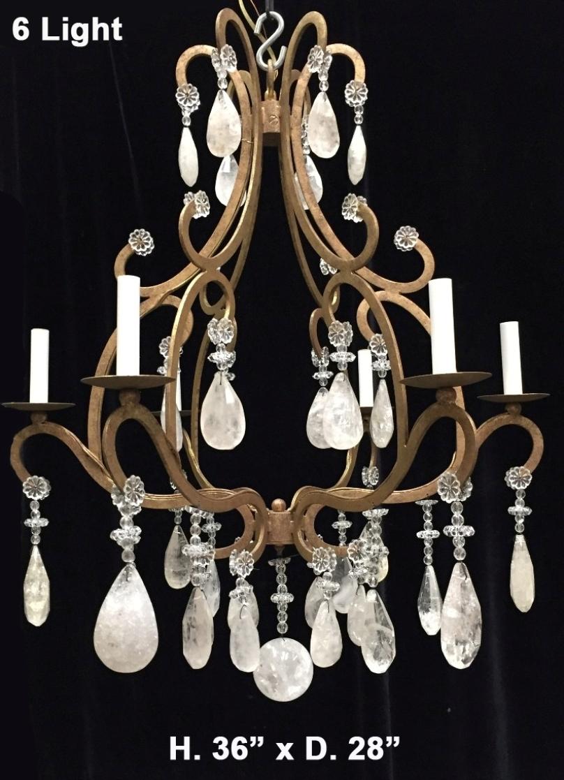 Gilt hand forged iron Rock Crystal 6 Light Chandelier  For Sale 2