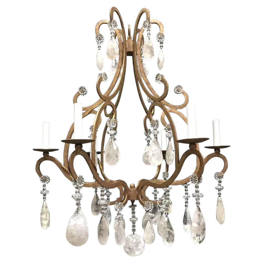 Lampadario Rock Crystal a 6 luci in ferro forgiato a mano dorato