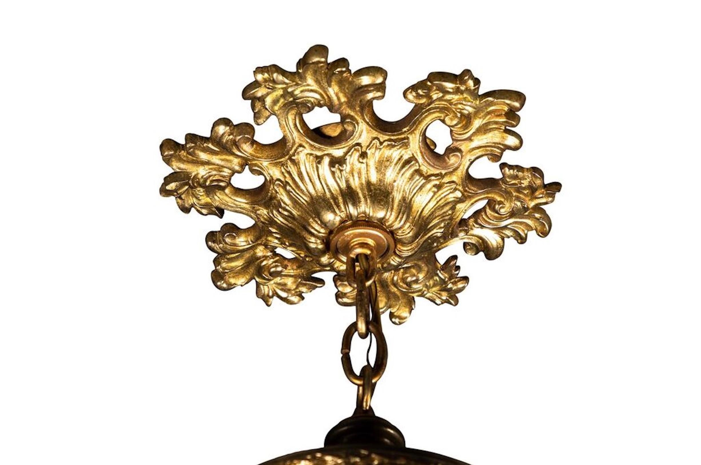 French Gilt Hanging Lantern with Ceiling Escutcheon For Sale