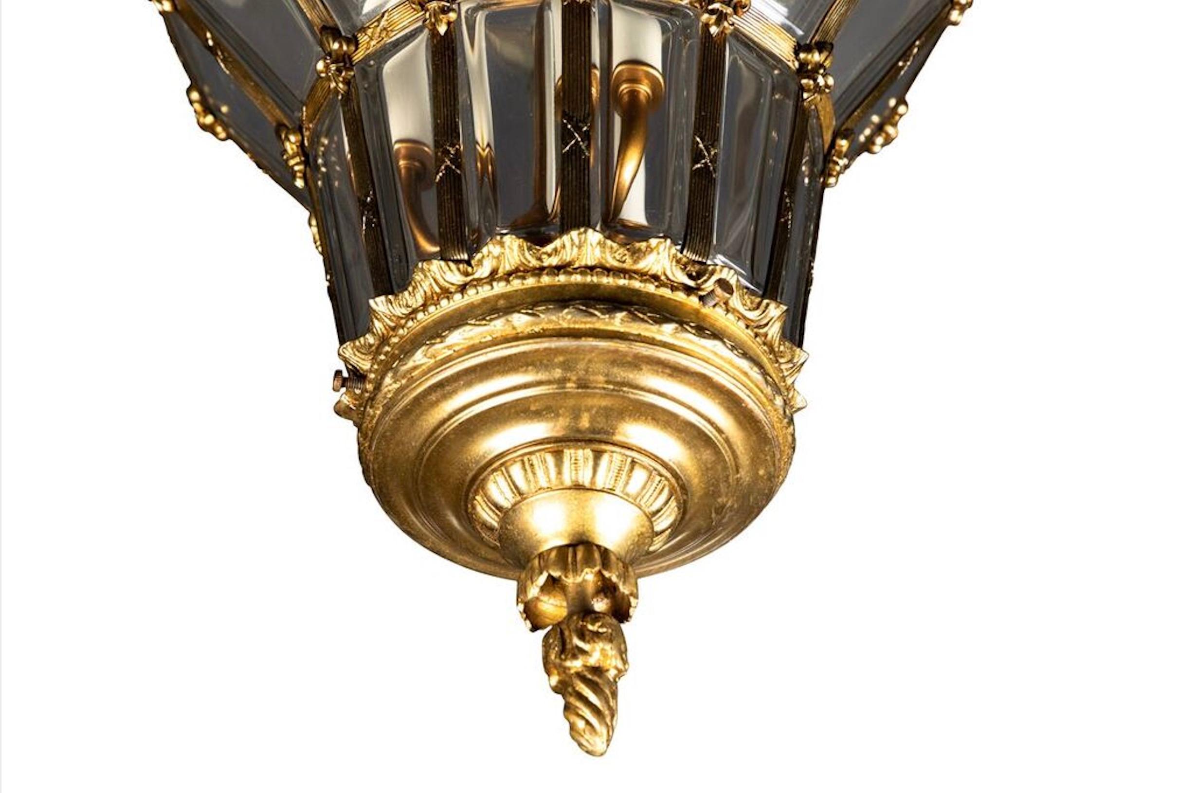 Gilt Hanging Lantern with Ceiling Escutcheon For Sale 2