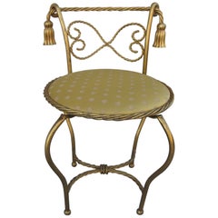 Gilt Hollywood Regency Rope And Tassel Swivel Vanity Seat