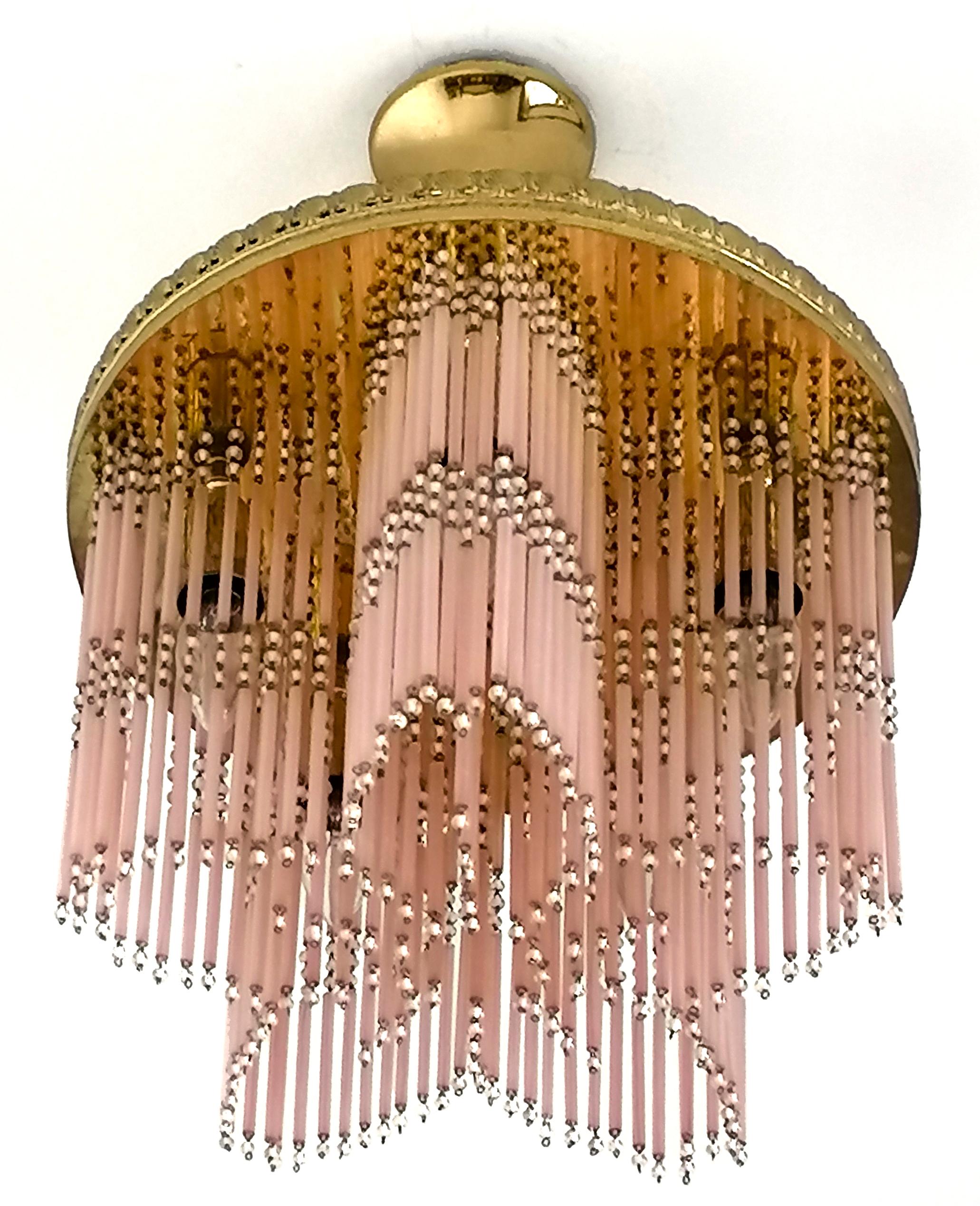 Gilt Hollywood Regency Star-shaped Chandelier Straw Fringes in Pink Murano Glass For Sale 10