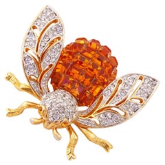 Gilt & Invisible Set Topaz Crystal Bee Brooch, 1990s