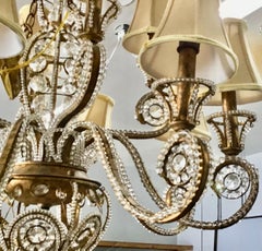 Gilt Iron and Crystal Beaded Chandelier