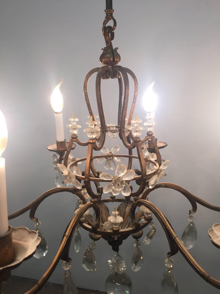 Gilt Iron and Crystal Chandelier in the Style of Maison Baguès, France, 1940s 1
