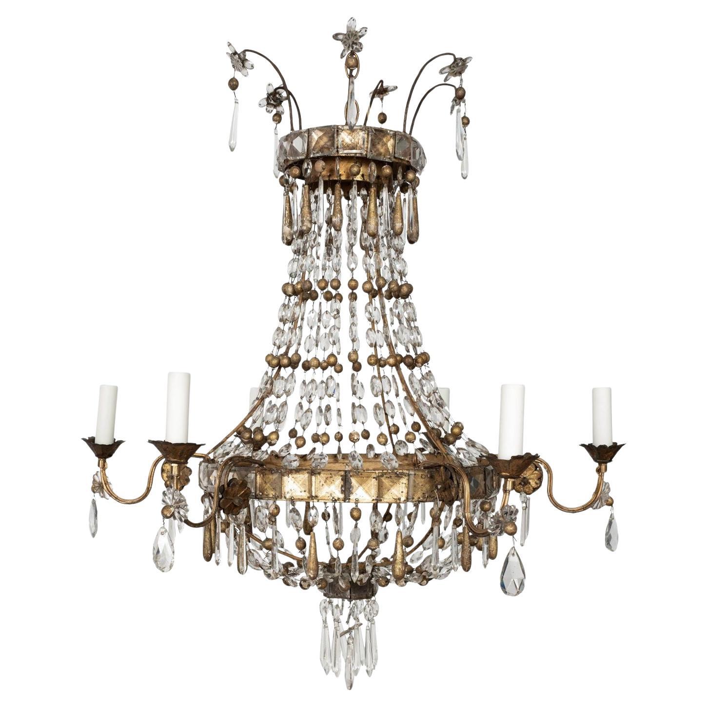 Gilt-Iron and Crystal Italian Chandelier