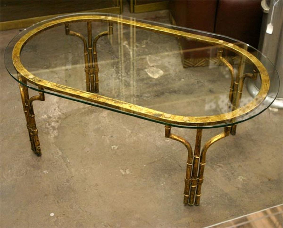Unknown Gilt Iron and Glass Faux Bamboo Coffee Table For Sale