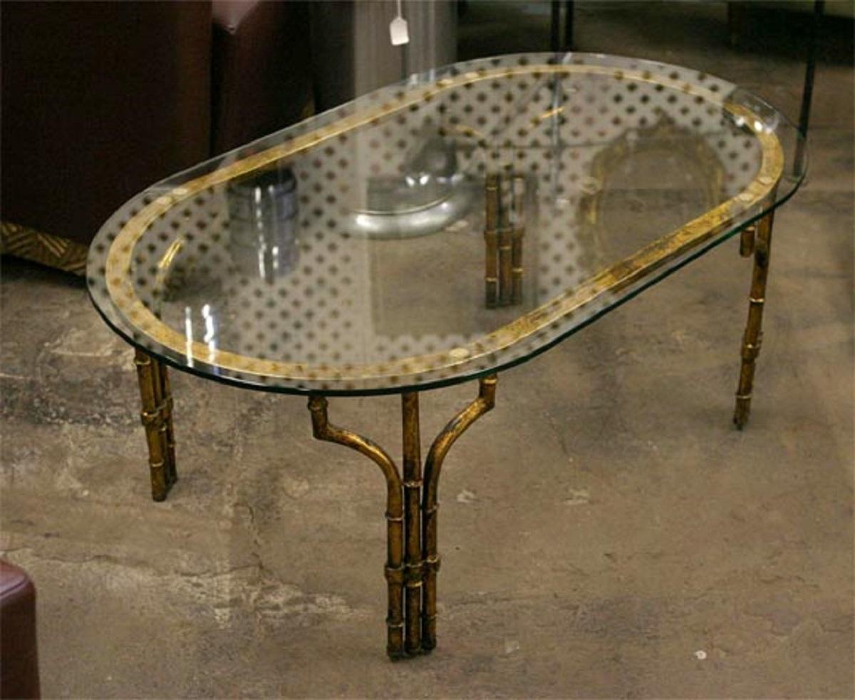 Gilt Iron and Glass Faux Bamboo Coffee Table In Good Condition For Sale In New York, NY