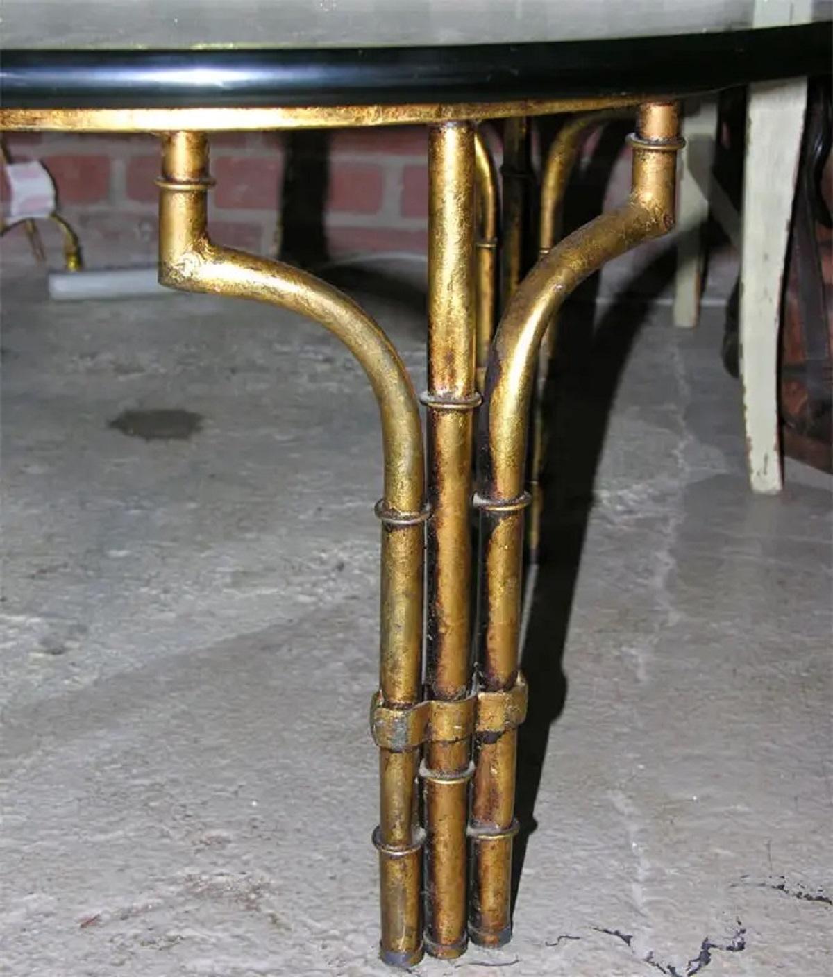 Gilt Iron and Glass Faux Bamboo Coffee Table For Sale 2