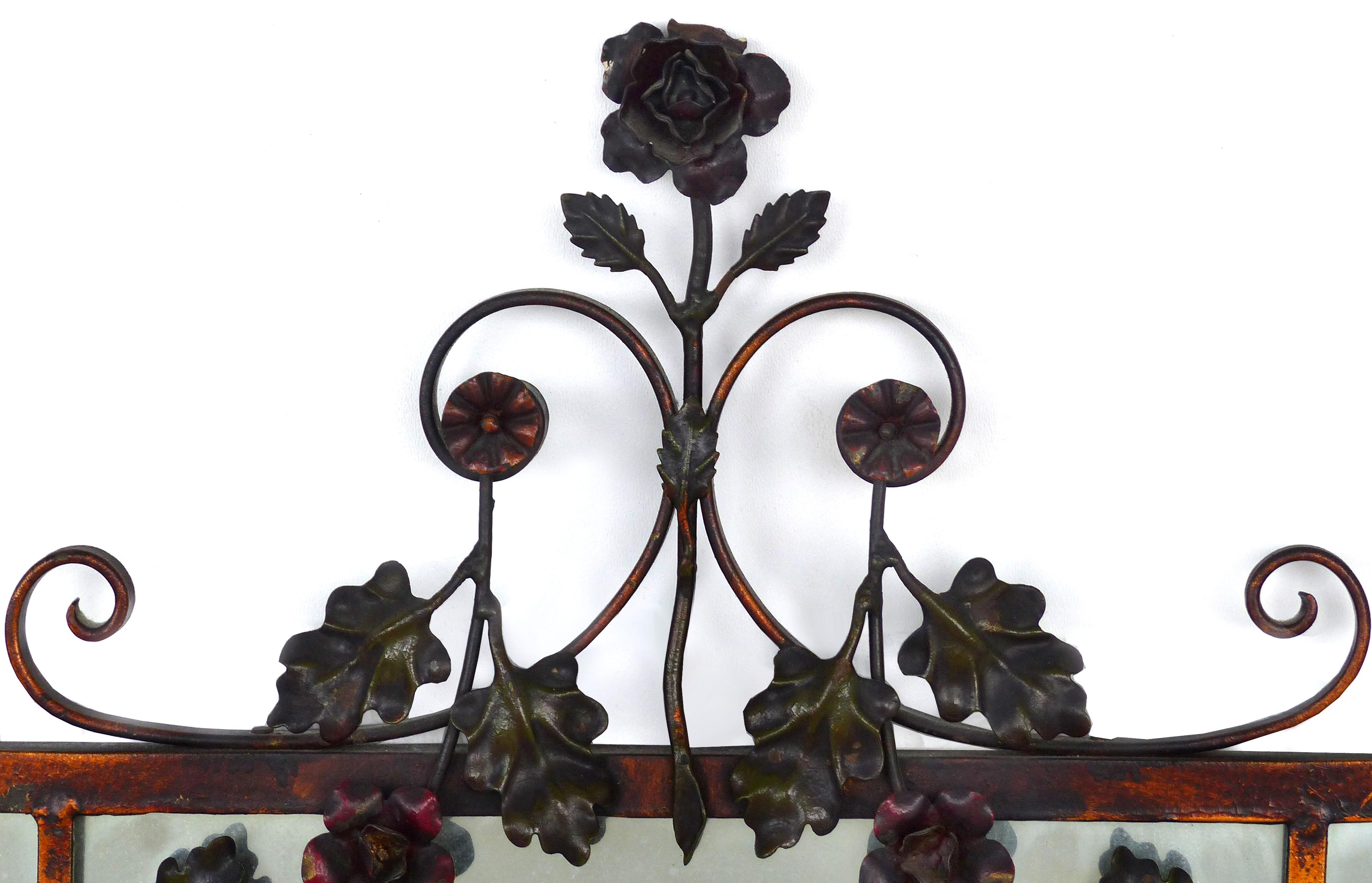 Italian Art Deco Gilt Iron, Polychromed Marble Top Console with Matching Mirror 9