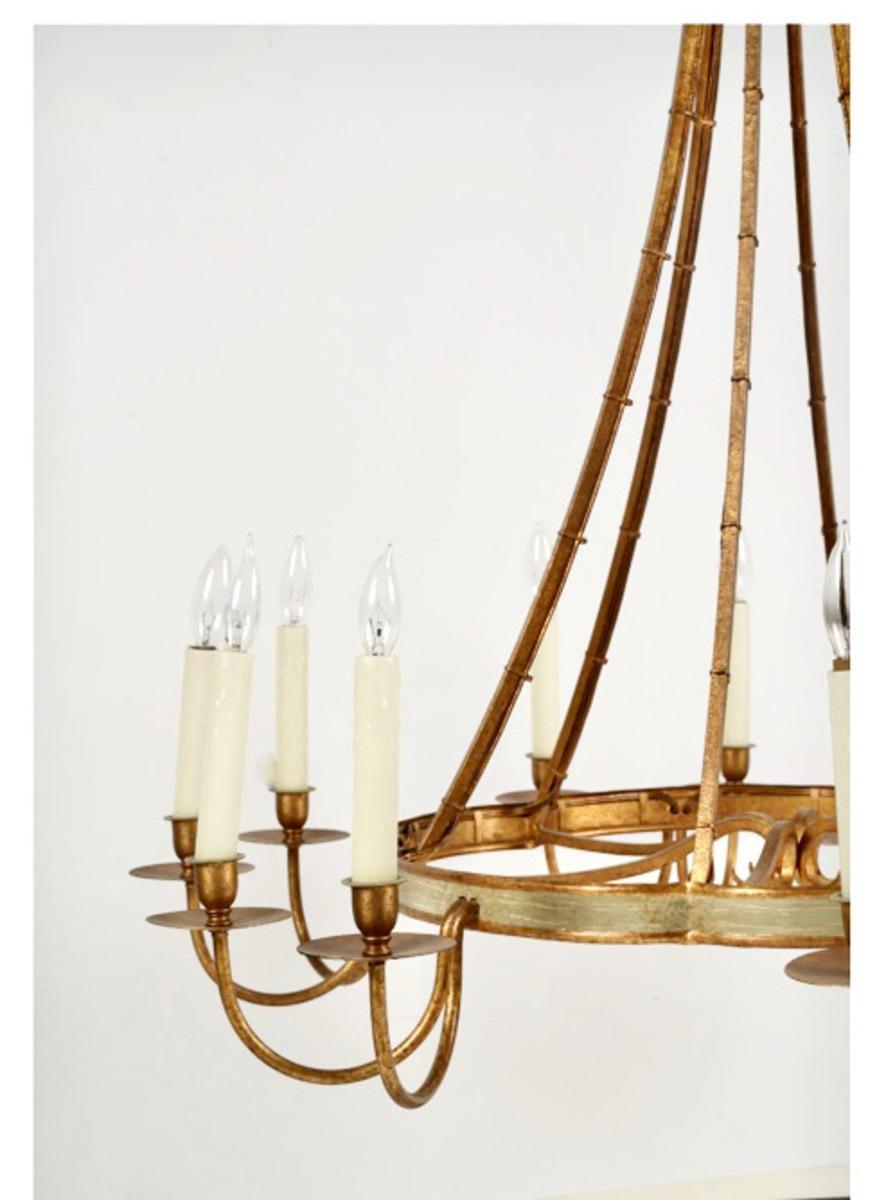 Gilt Iron and Tole Chandelier In Good Condition In Pasadena, CA