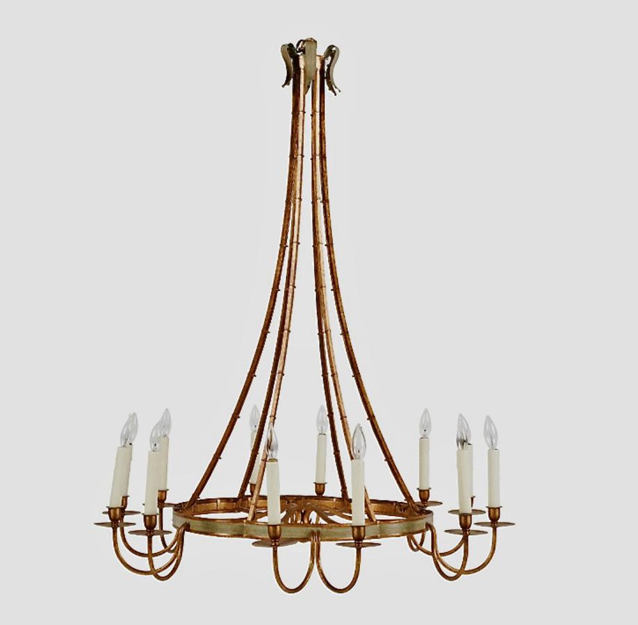 20th Century Gilt Iron and Tole Chandelier