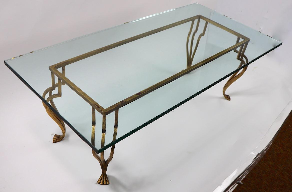 French Gilt Iron Base Coffee Table with Plate Glass Top