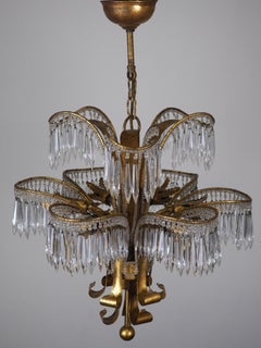 Gilt Iron Beaded Italian Palm Tree Chandelier, circa 1970s